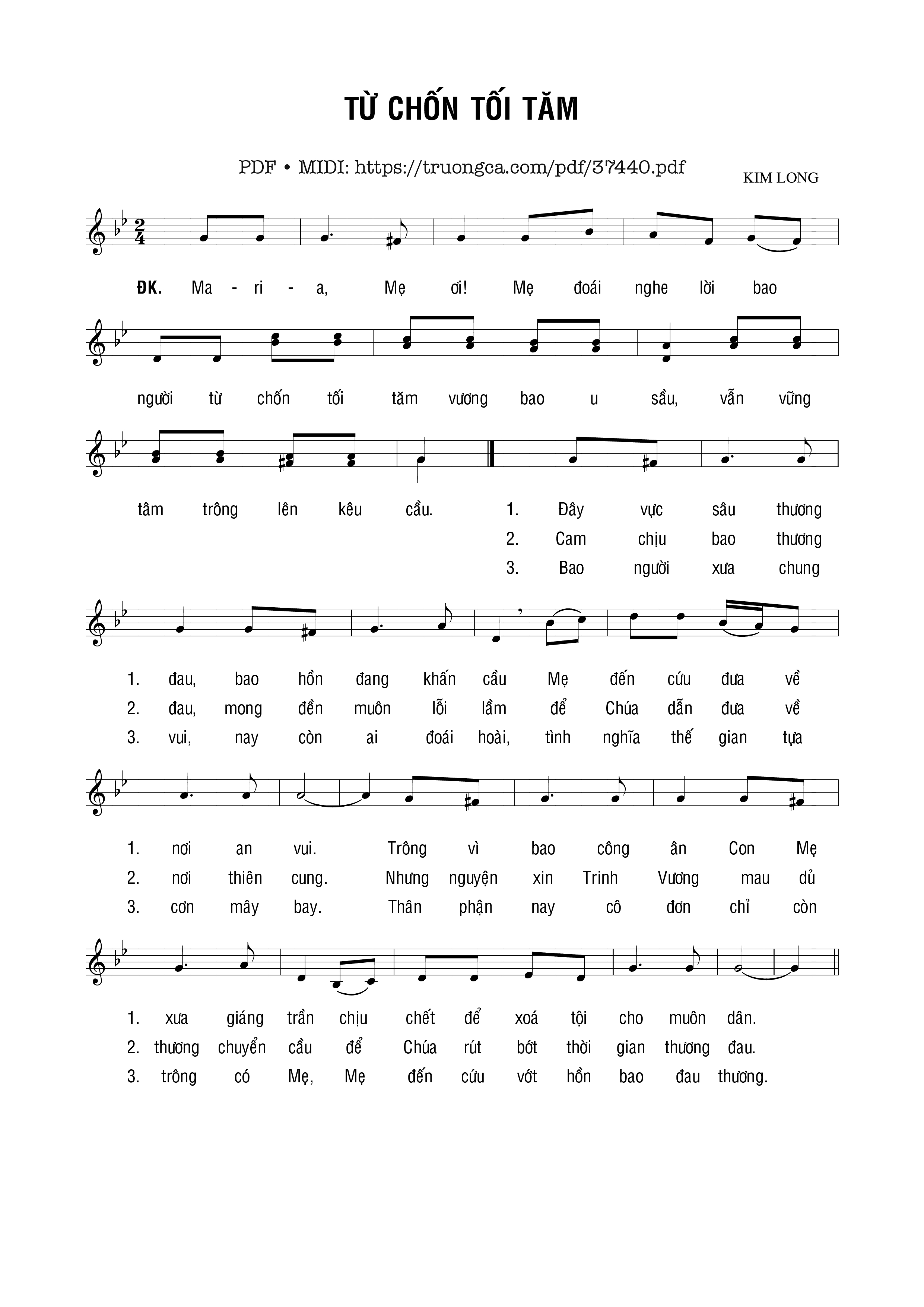 Page 1 of Sheet music PDF Từ Chốn Tối Tăm - Kim Long