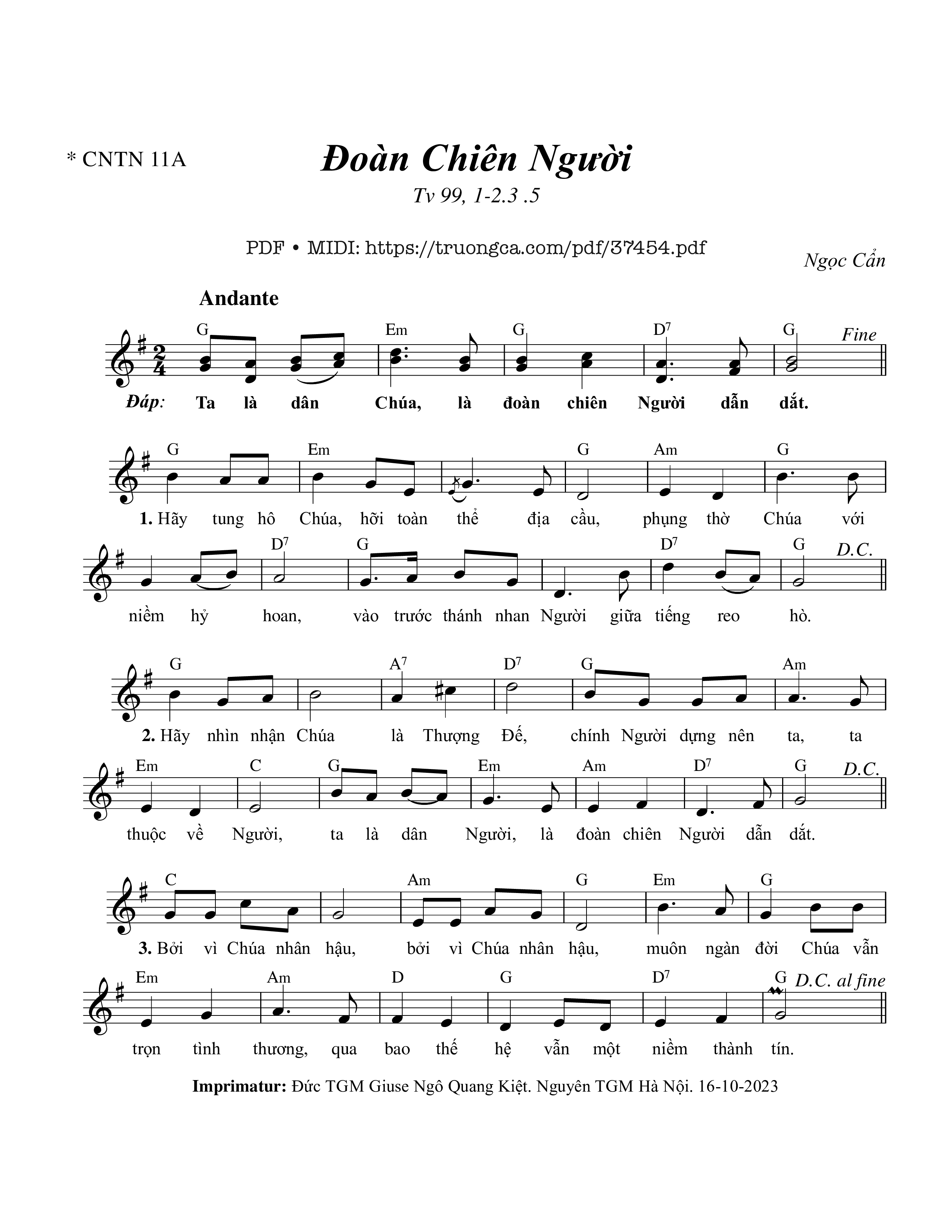 Page 1 of Sheet music PDF Thánh Vịnh 99, Đoàn Chiên Người - Ngọc Cẩn