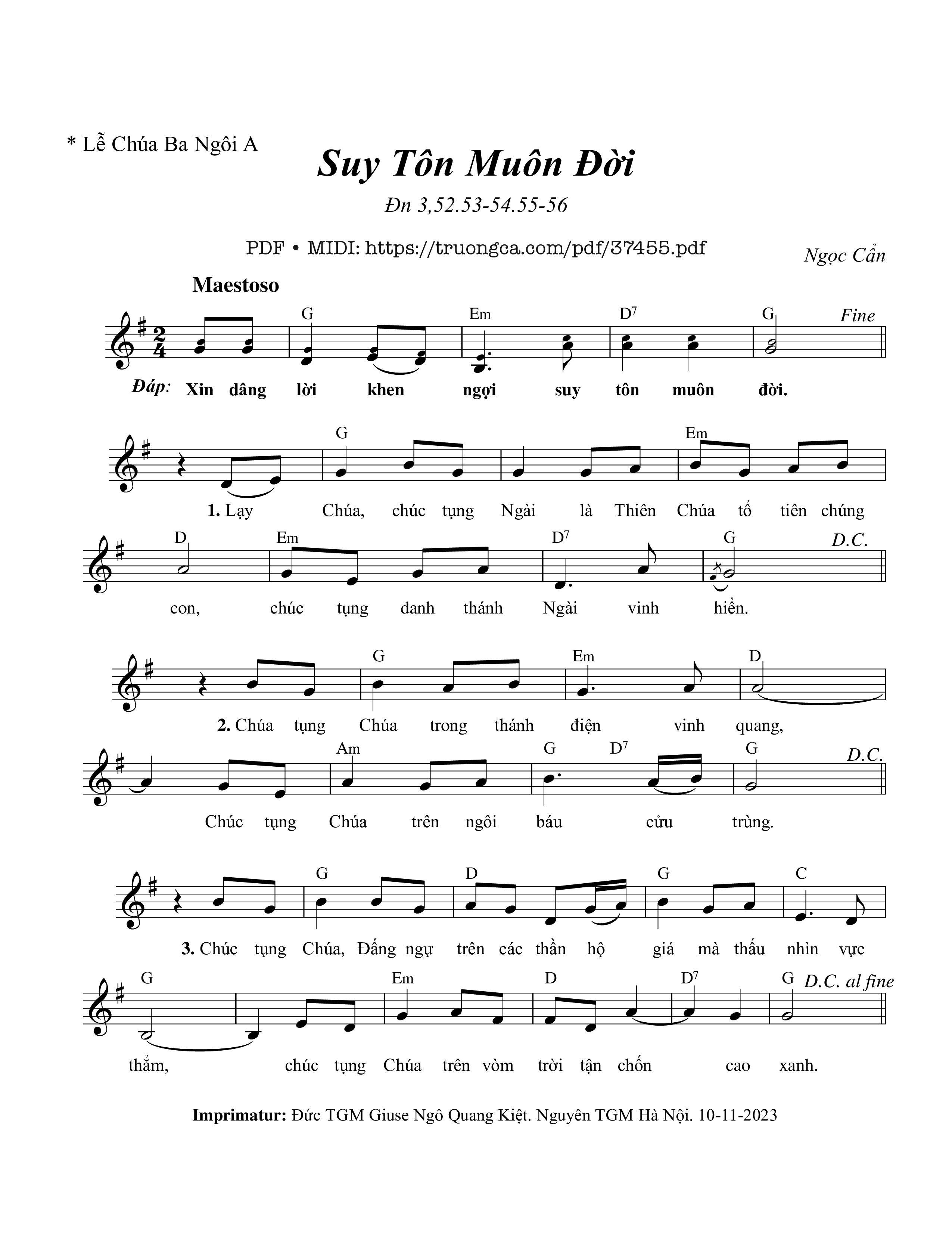 Page 1 of Sheet music PDF Suy Tôn Muôn Đời (Đn. 3) - Ngọc Cẩn
