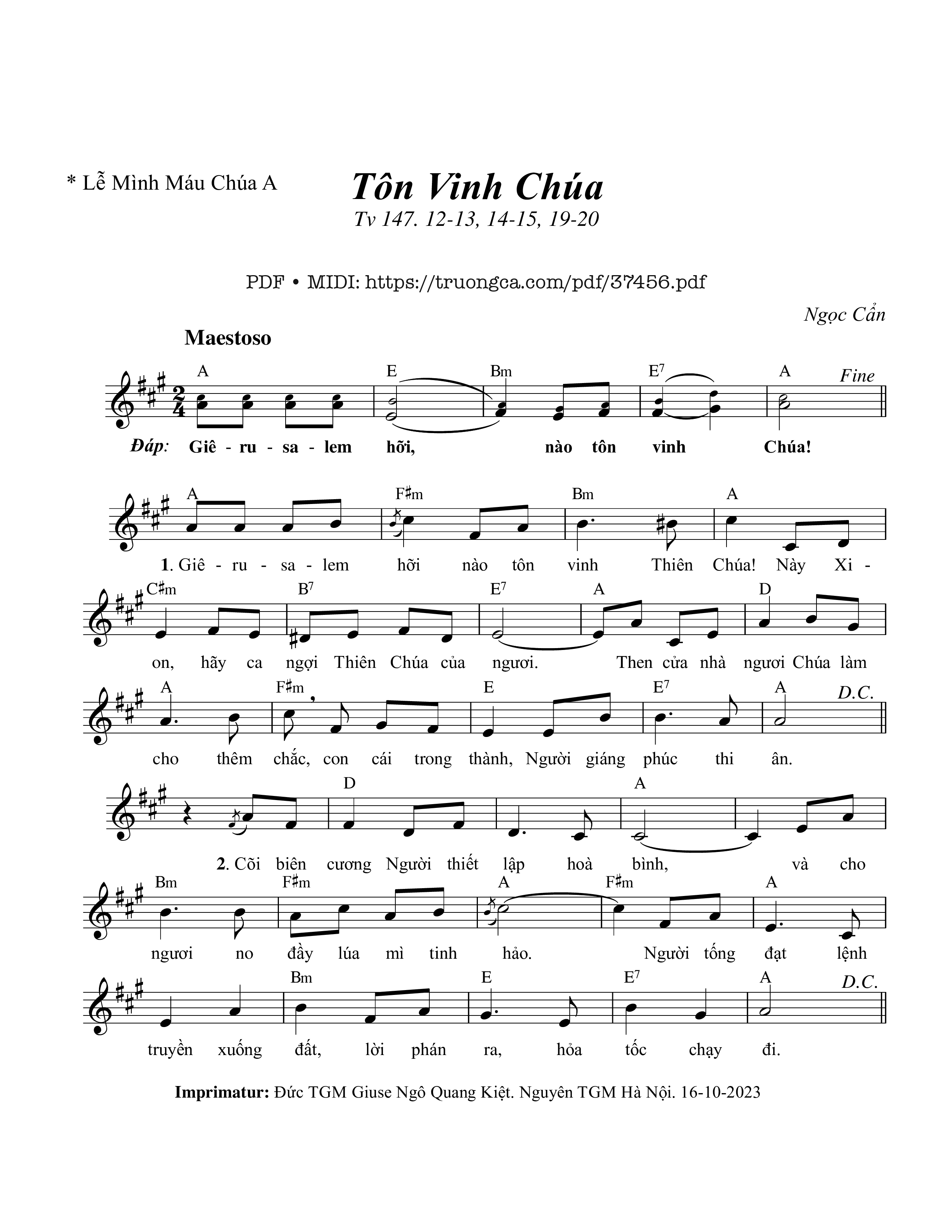 Page 1 of Sheet music PDF Thánh Vịnh 147, Tôn Vinh Chúa - Ngọc Cẩn
