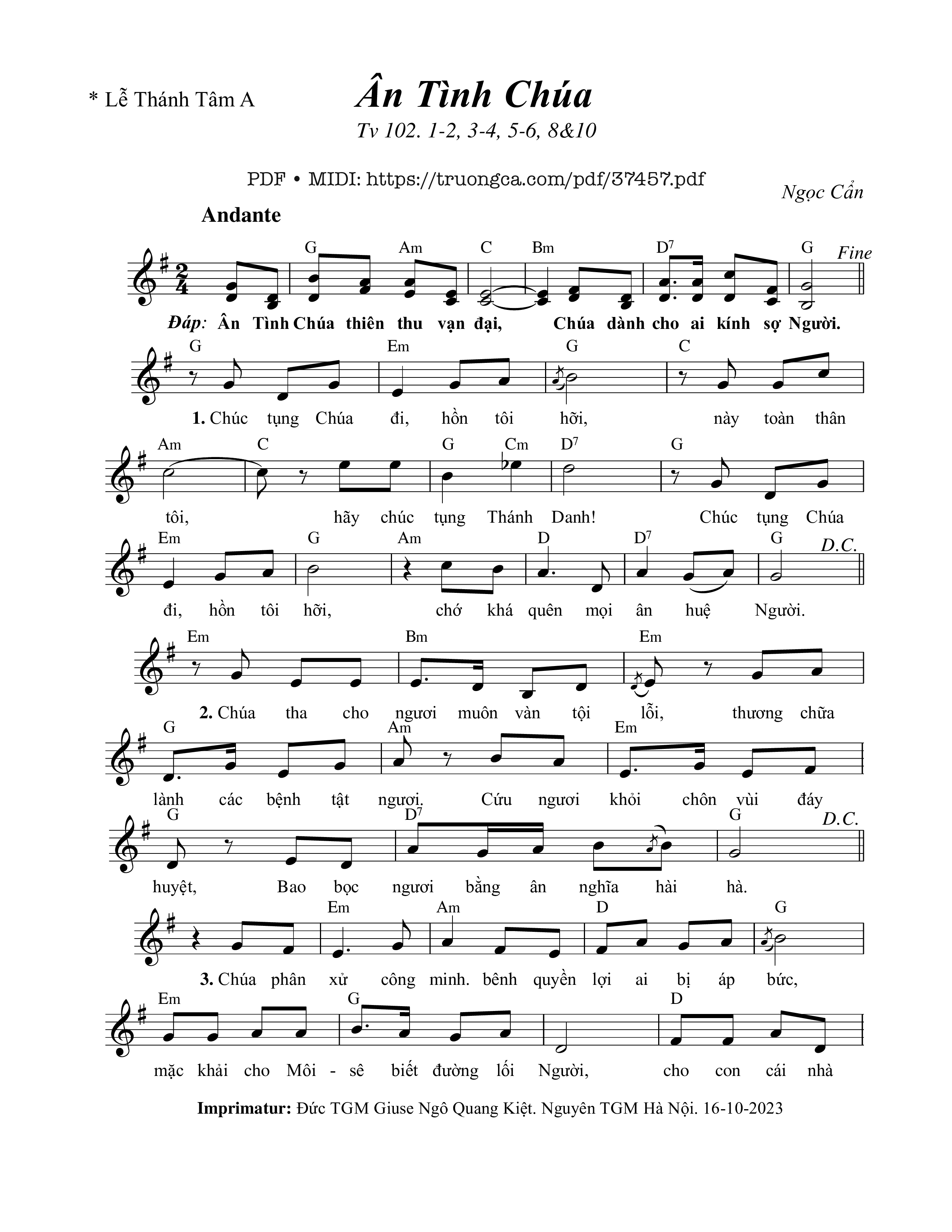 Page 1 of Sheet music PDF Thánh Vịnh 102, Ân Tình Chúa - Ngọc Cẩn