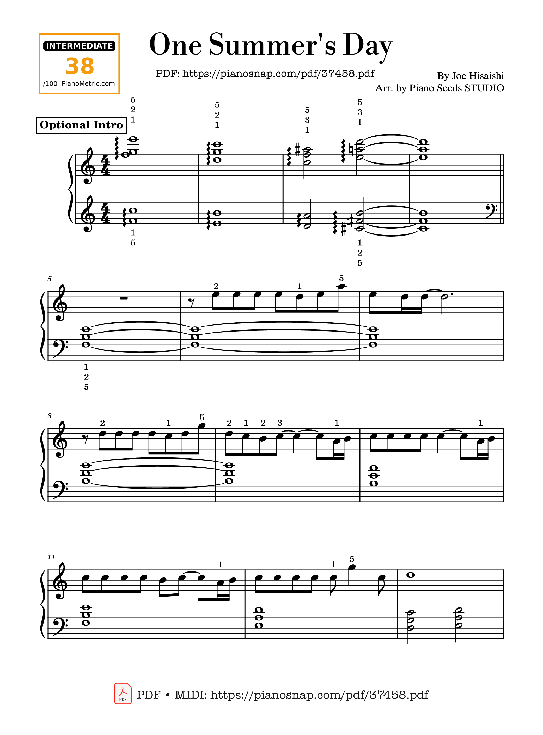 Page 1 of Sheet music PDF Piano One Summer