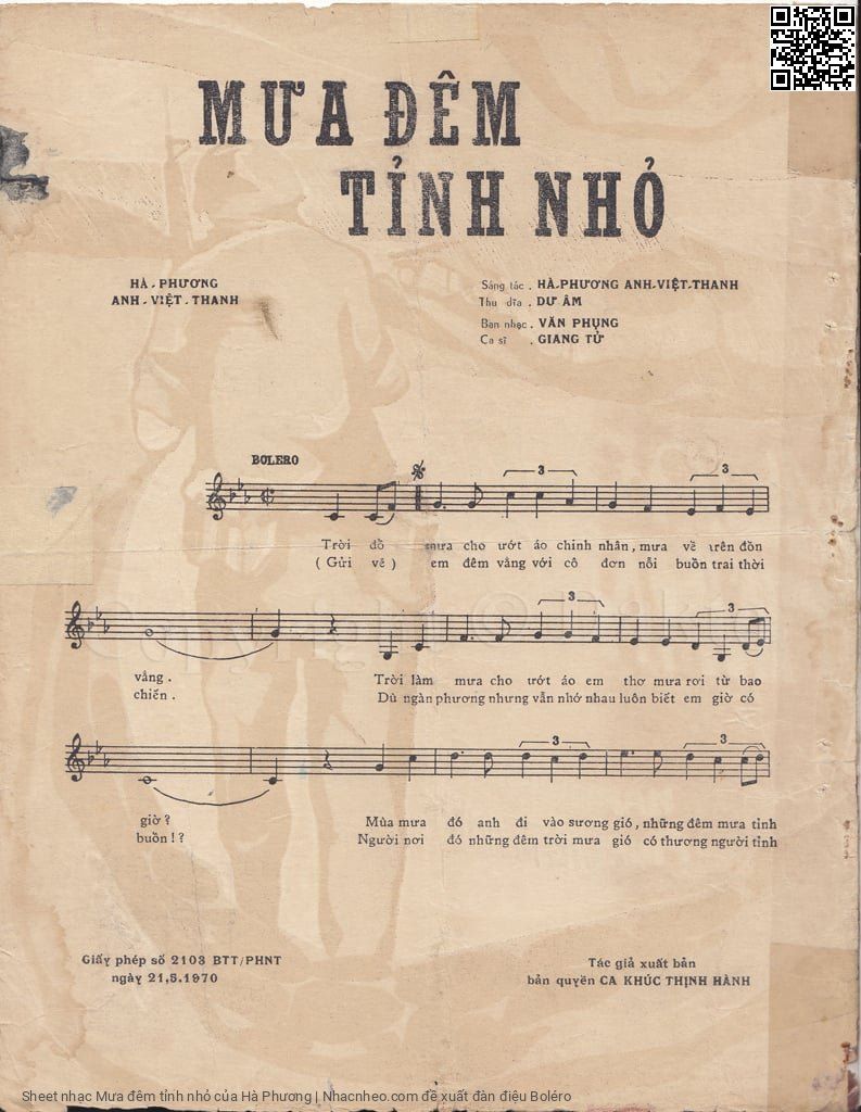 Page 2 of Sheet music PDF Mưa đêm tỉnh nhỏ - Hà Phương