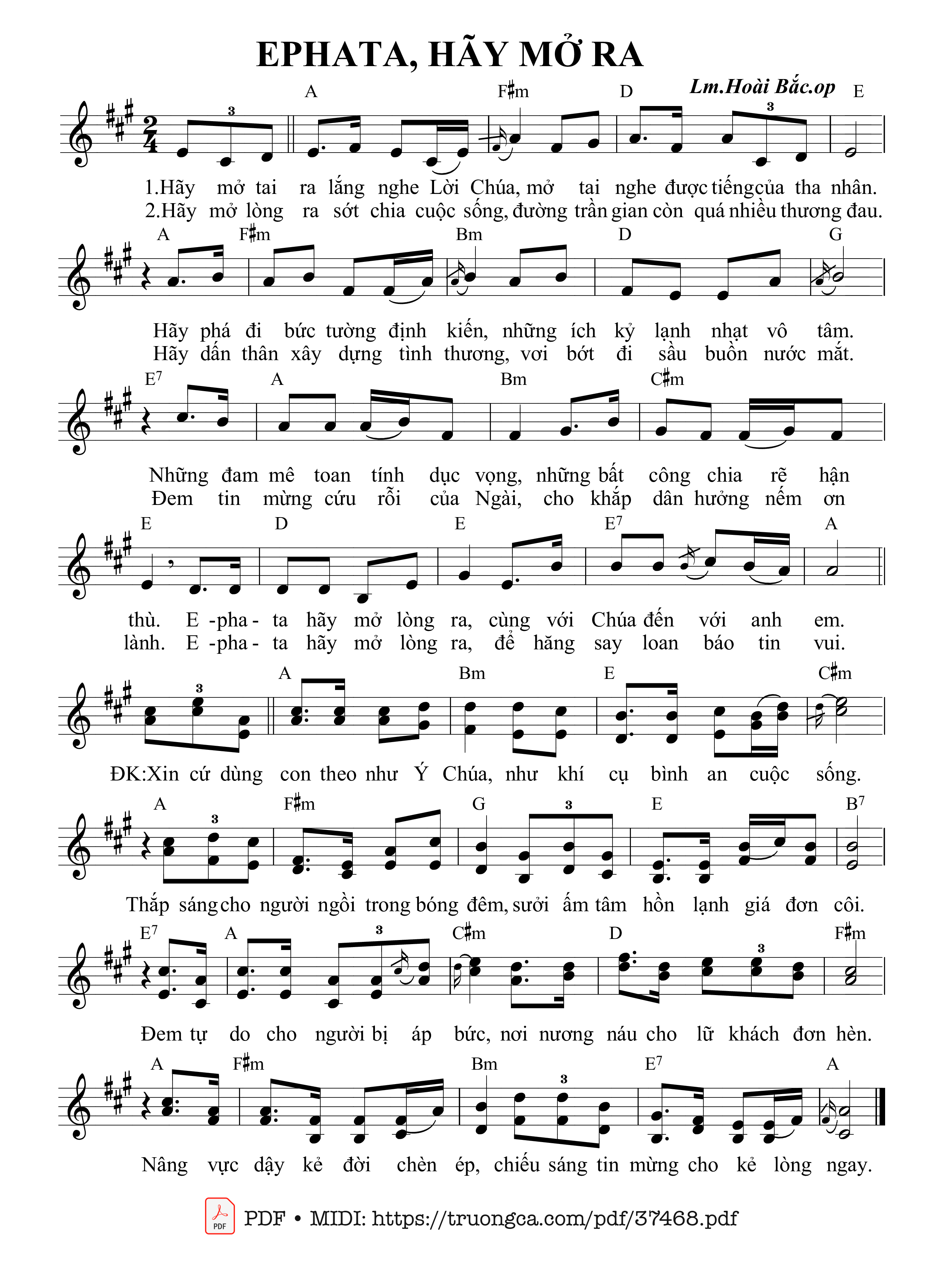 Page 1 of Sheet music PDF Ephata, Hãy Mở Ra - Hoài Bắc