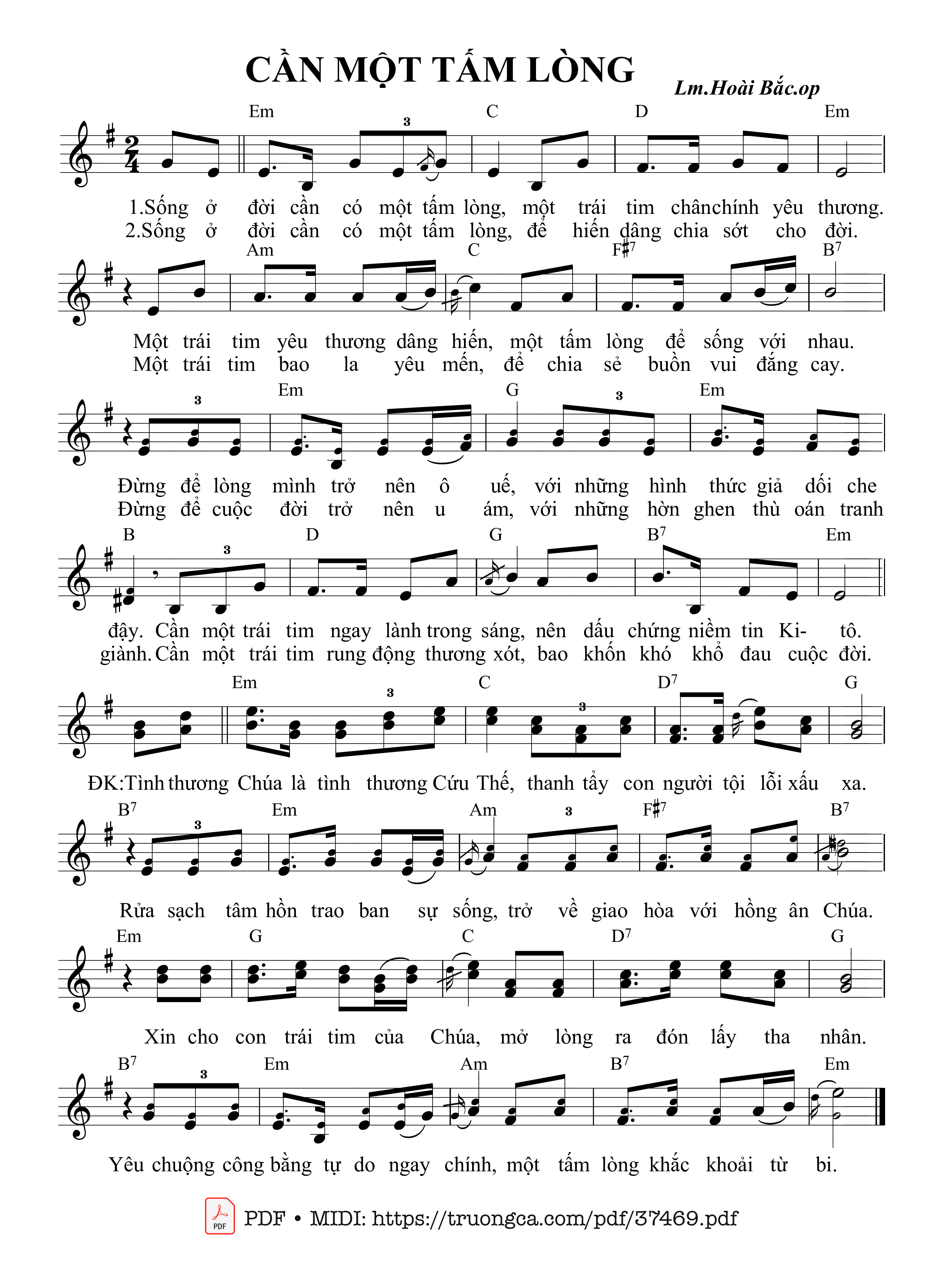 Page 1 of Sheet music PDF Cần Một Tấm Lòng - Hoài Bắc