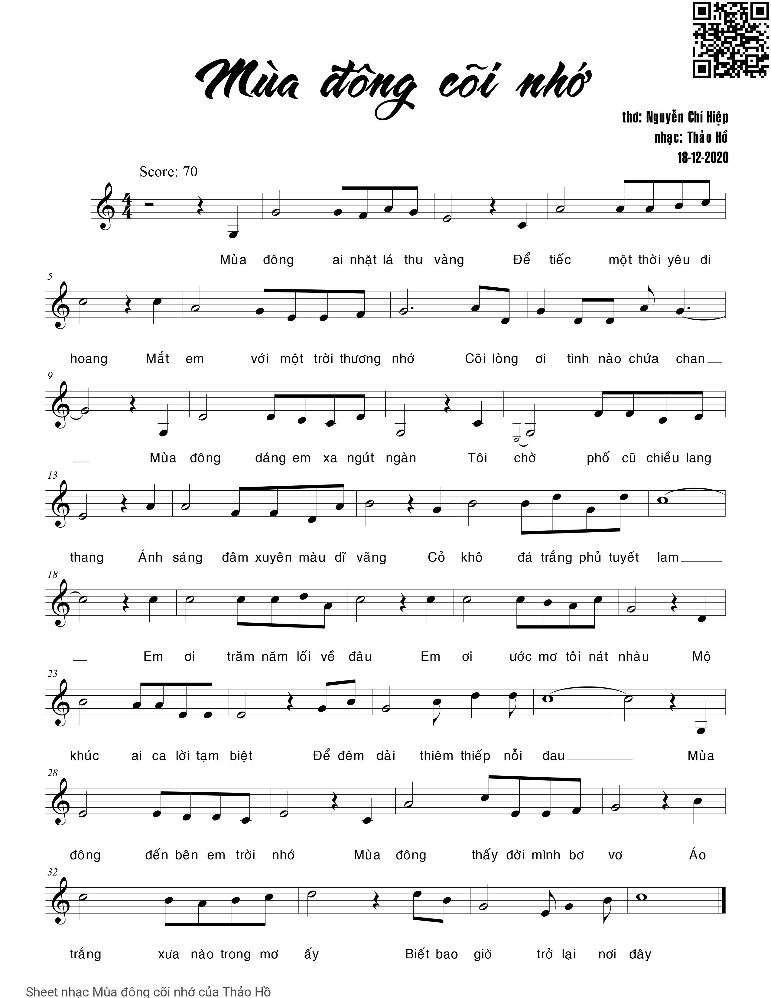 Sheet PDF of Mùa đông cõi nhớ