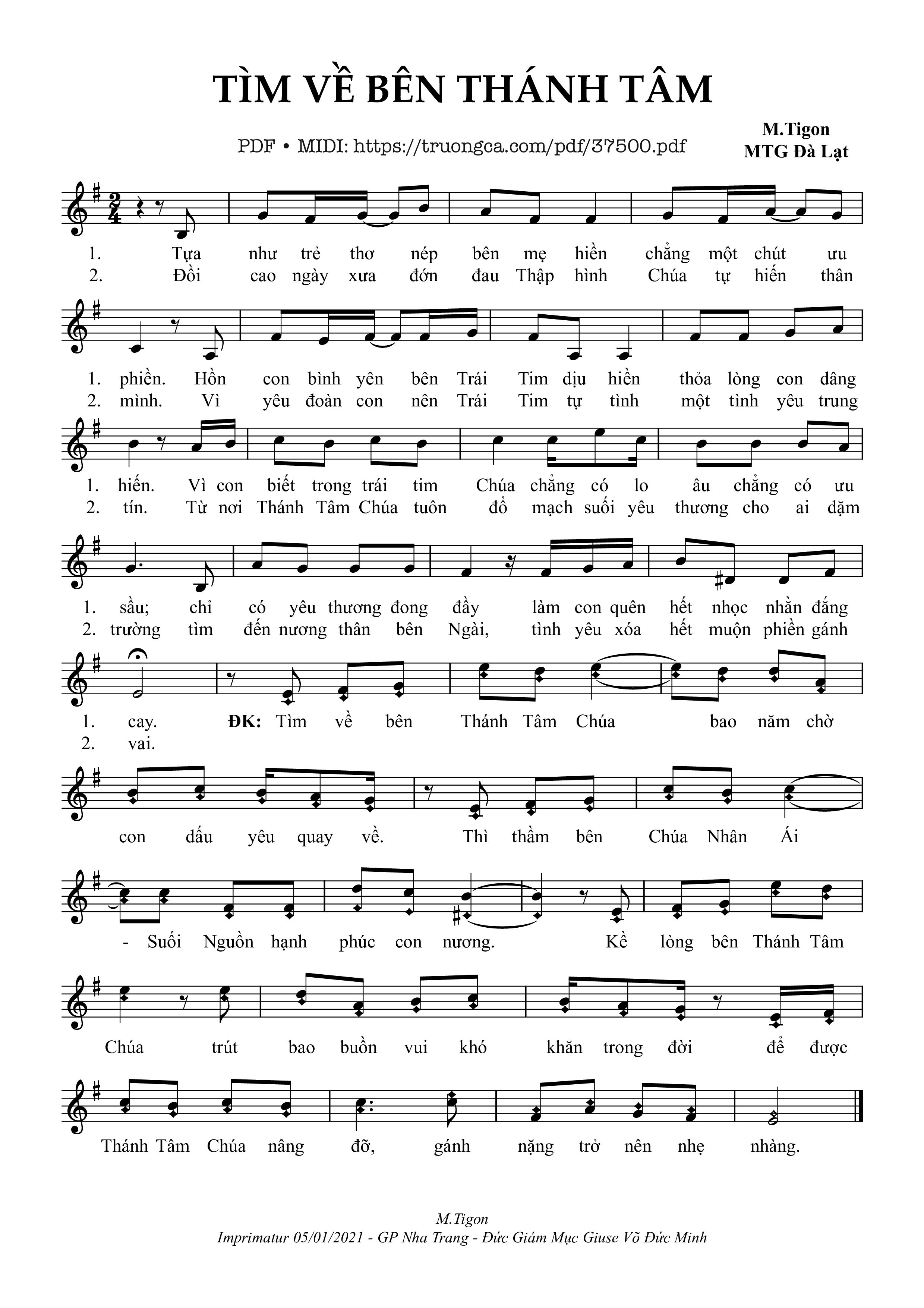 Page 1 of Sheet music PDF Tìm Về Bên Thánh Tâm - M. Tigon
