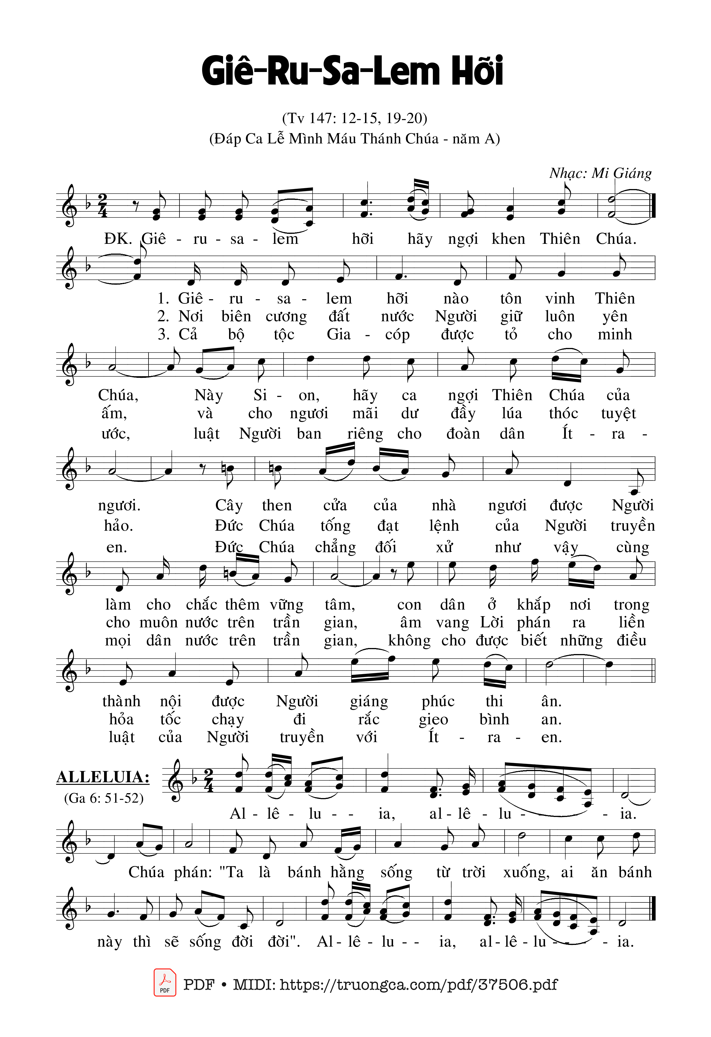 Page 1 of Sheet music PDF Thánh Vịnh 147, Giê-Ru-Sa-Lem Hỡi - Mi Giáng