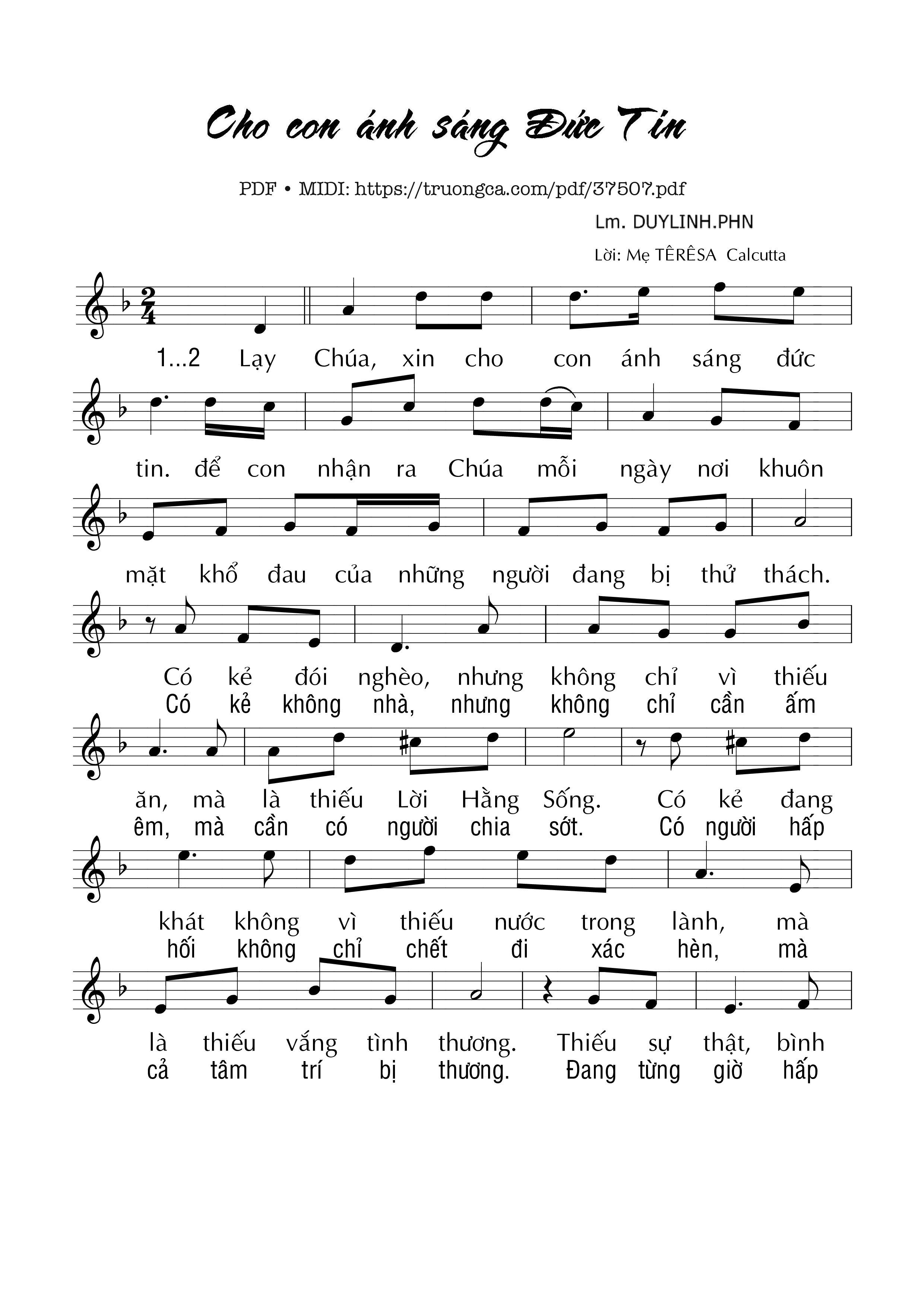 Page 1 of Sheet music PDF Cho Con Ánh Sáng Đức Tin - Duy Linh Phn