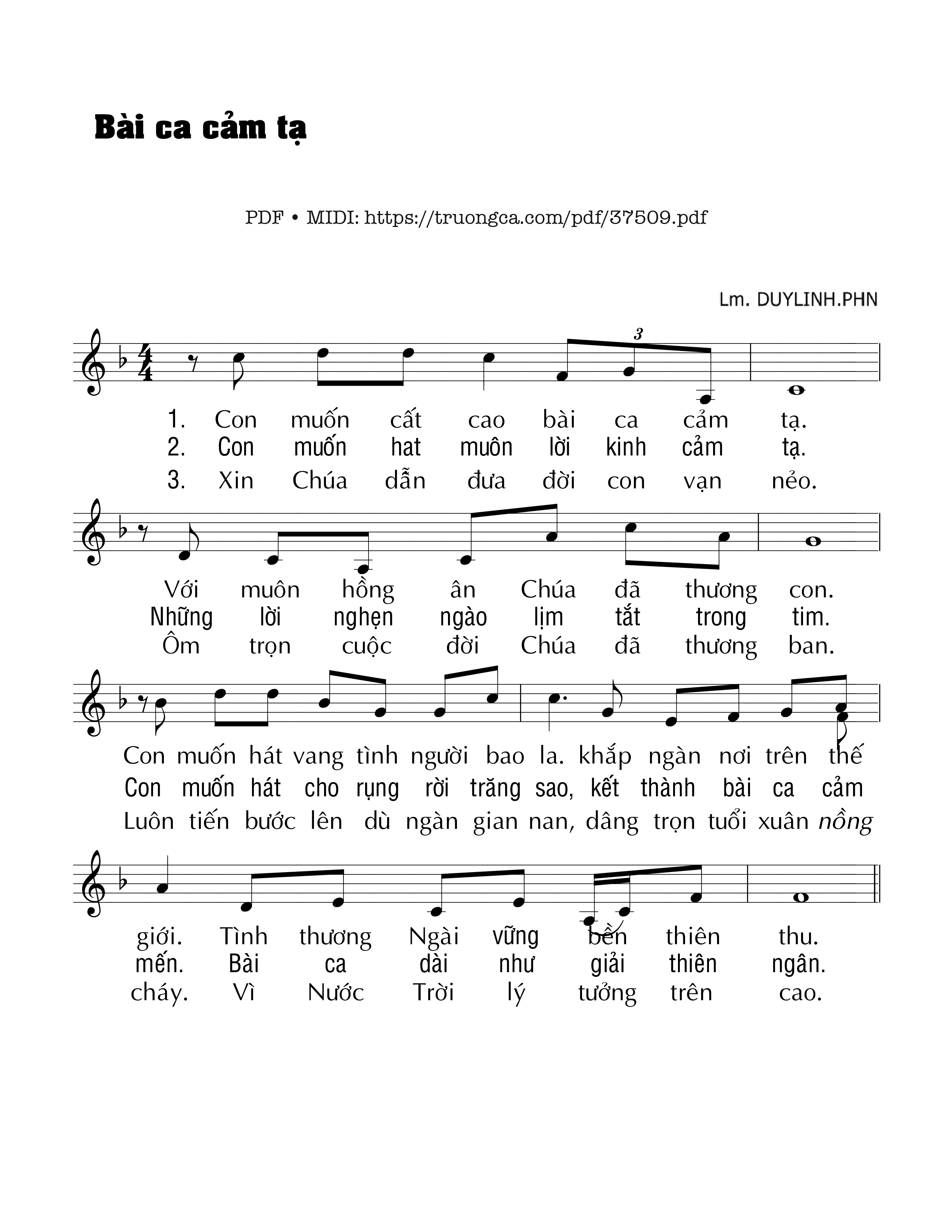 Page 1 of Sheet music PDF Bài Ca Cảm Tạ - Duy Linh Phn