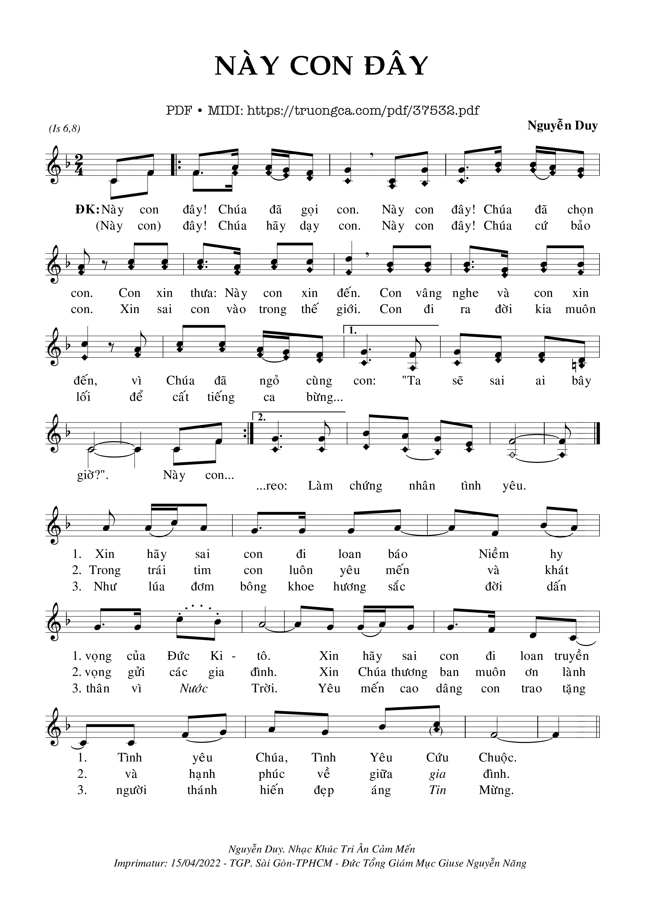 Page 1 of Sheet music PDF Này Con Đây - Nguyễn Duy