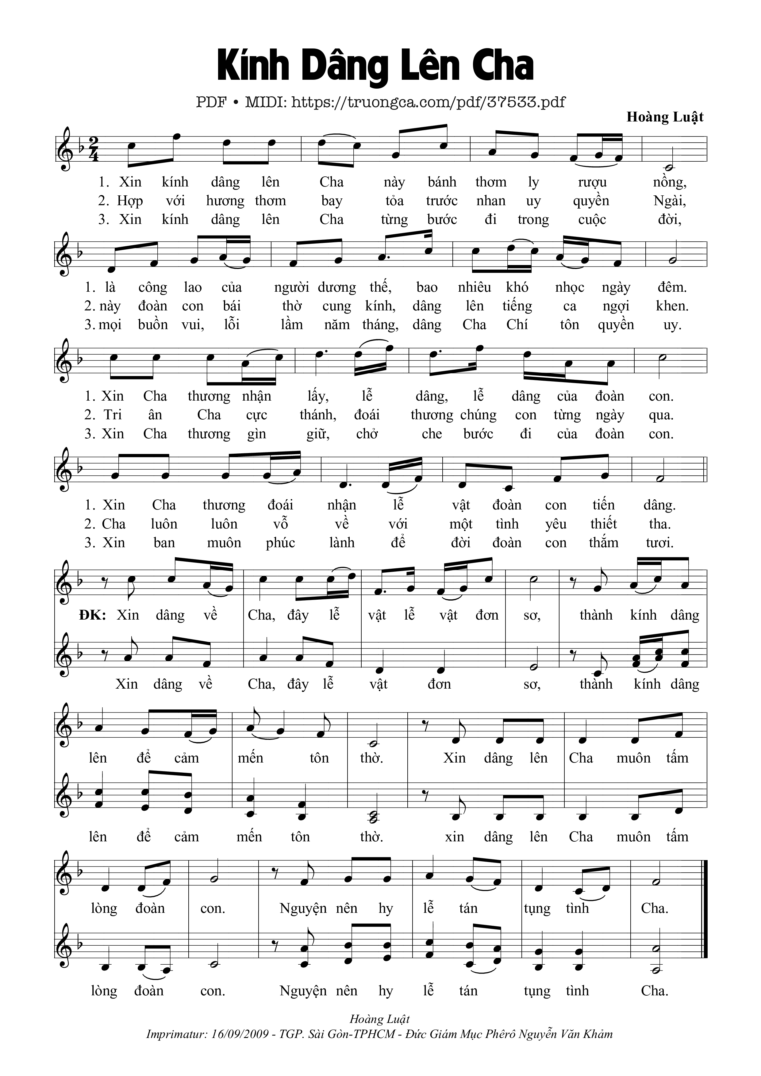 Page 1 of Sheet music PDF Kính Dâng Lên Cha - Hoàng Luật