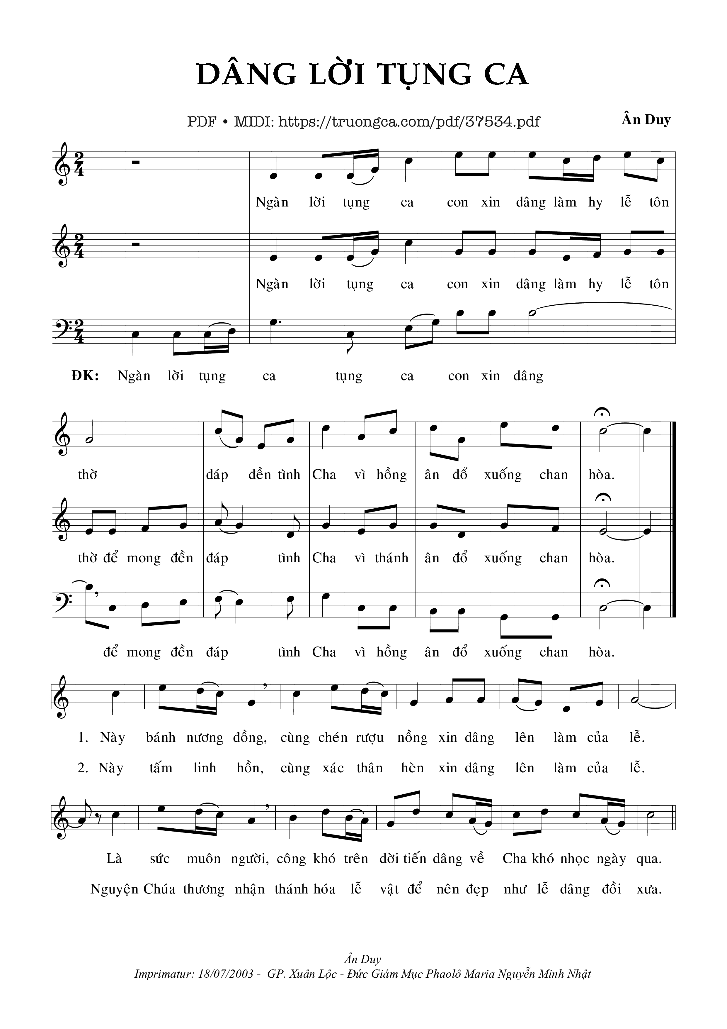 Page 1 of Sheet music PDF Dâng Lời Tụng Ca - Ân Duy