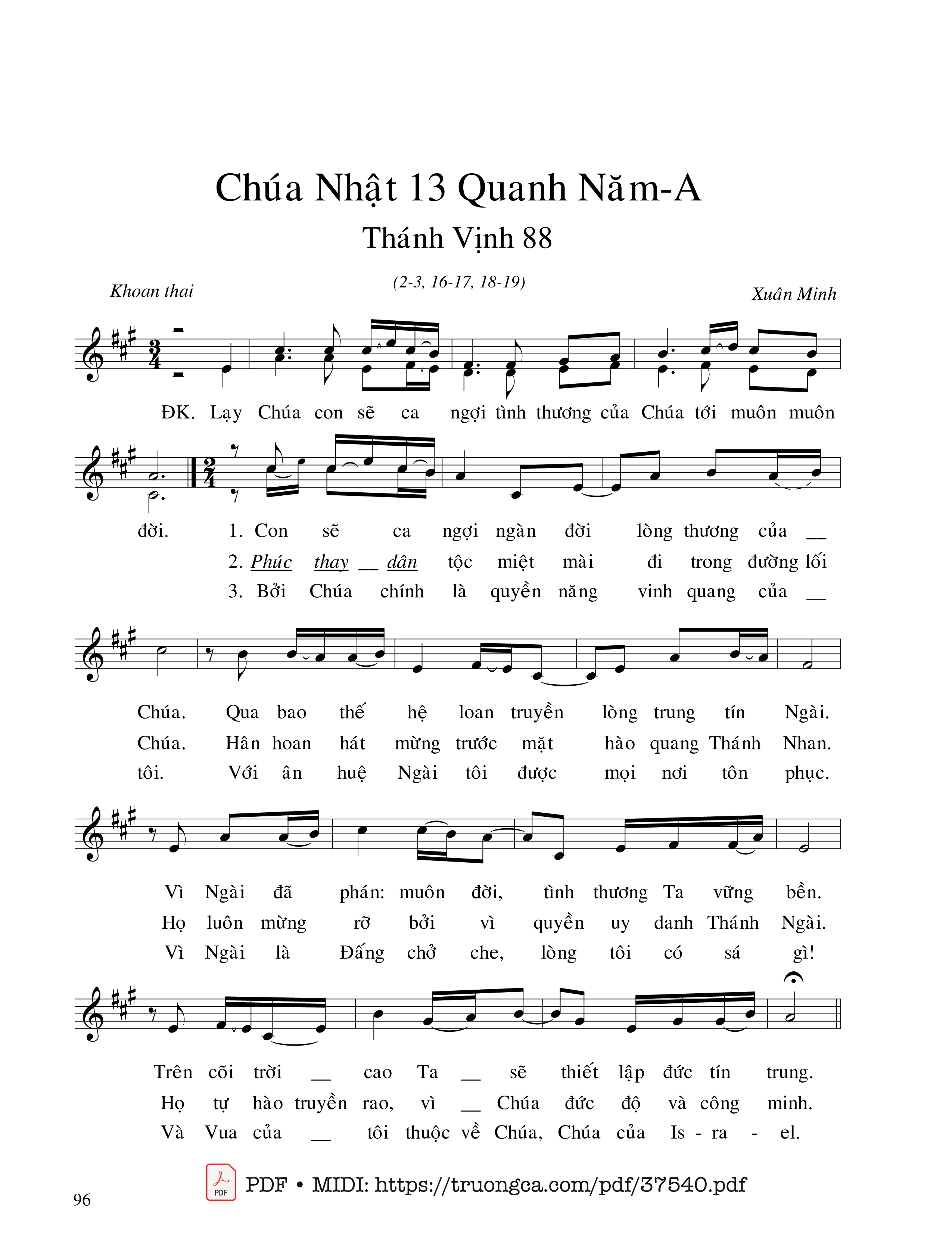 Page 1 of Sheet music PDF Thánh Vịnh 88, Chúa Nhật 13A Thường Niên - Xuân Minh