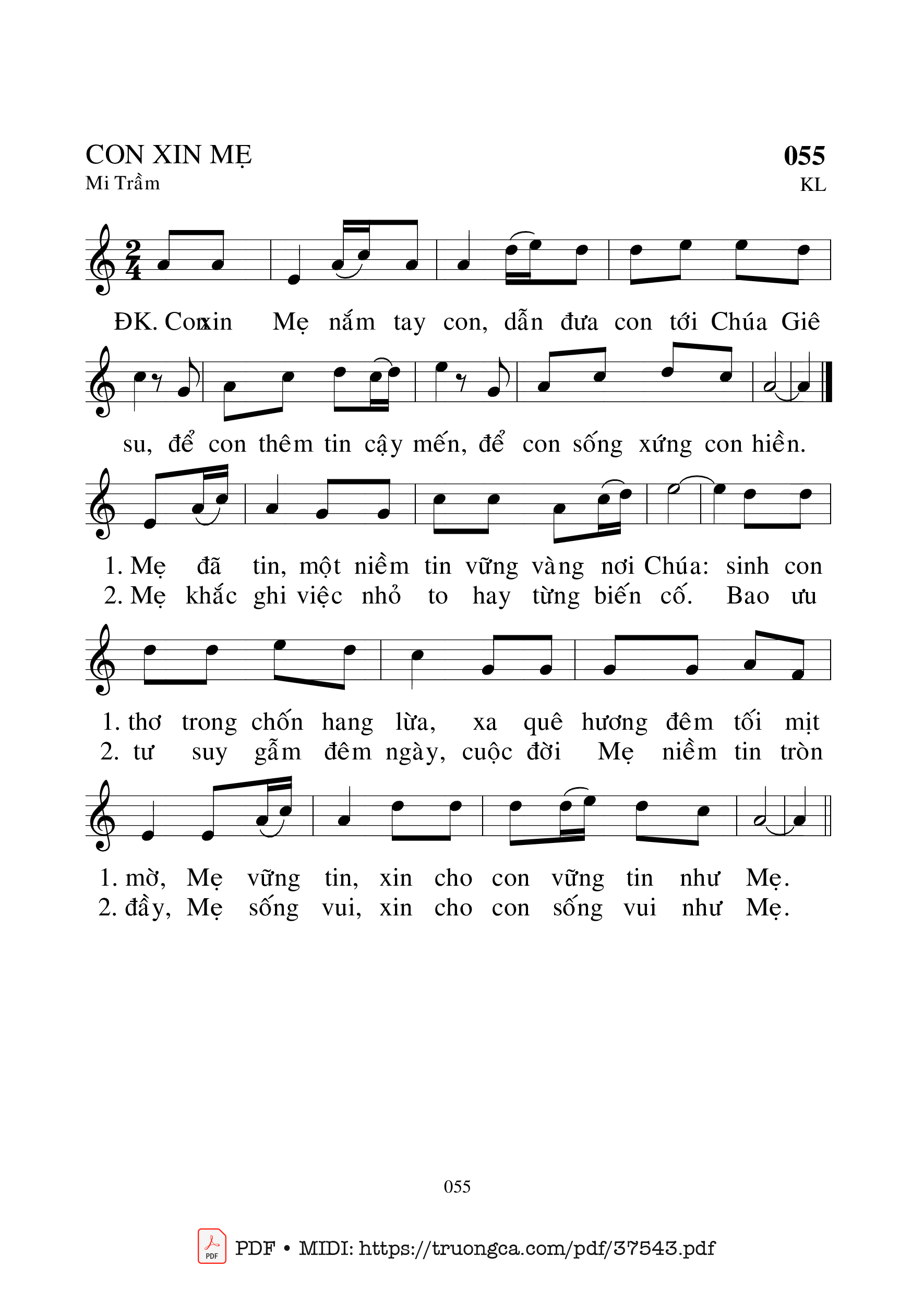 Page 1 of Sheet music PDF Con Xin Mẹ - Mi Trầm