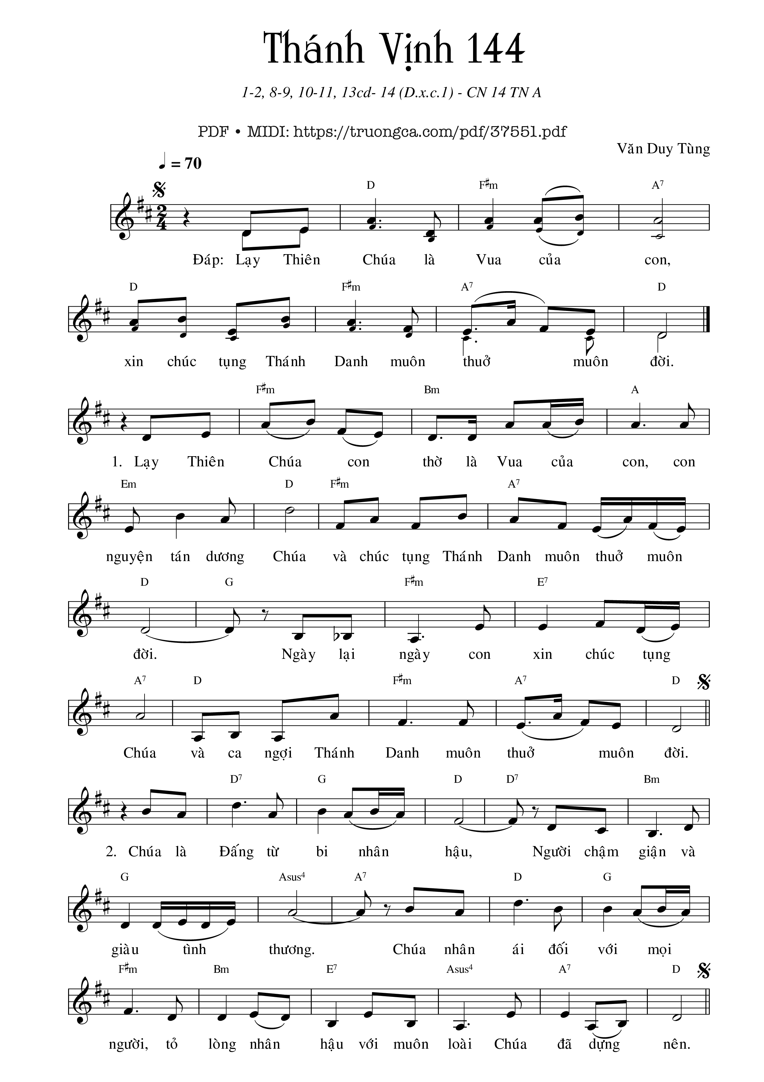 Page 1 of Sheet music PDF Thánh Vịnh 144, Chúa Nhật 14A Thường Niên - Văn Duy Tùng