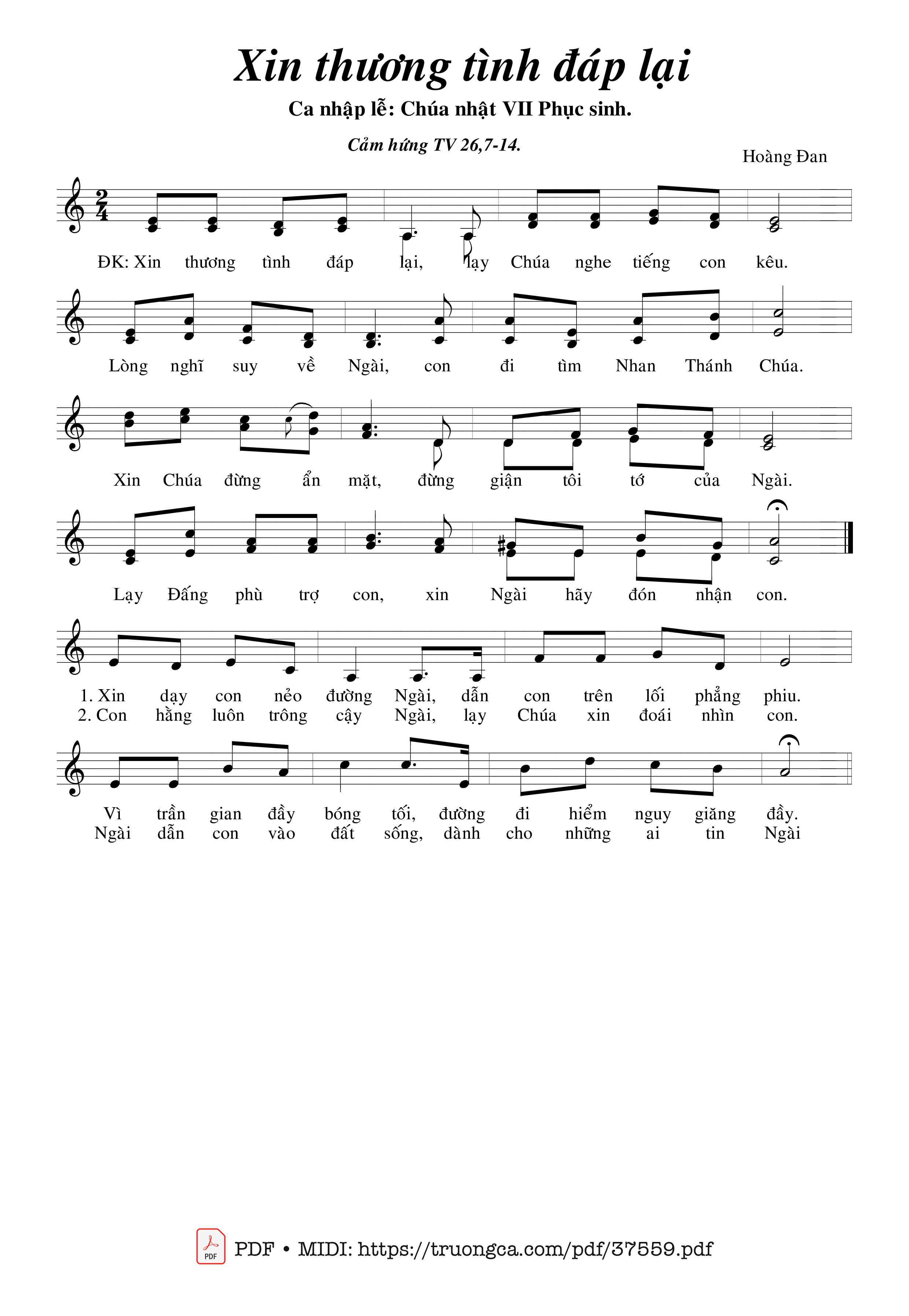 Page 1 of Sheet music PDF Thánh Vịnh 26, Xin Thương Tình Đáp Lại - Hoàng Đan