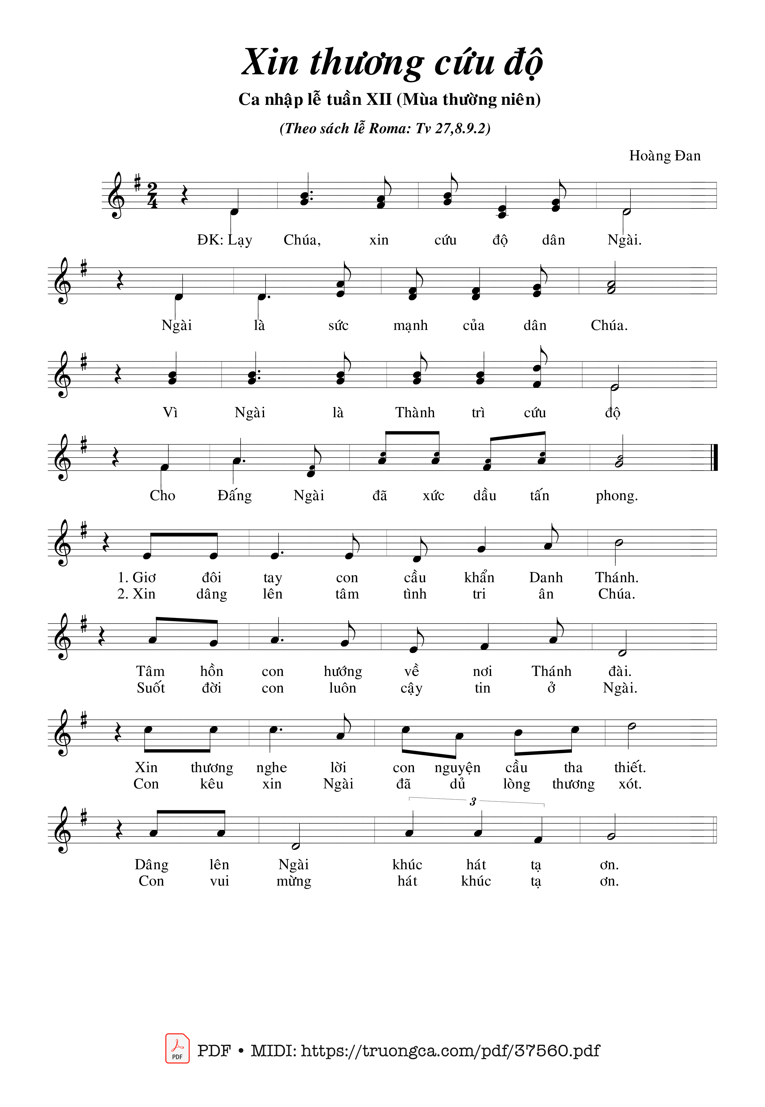 Page 1 of Sheet music PDF Thánh Vịnh 27, Xin Thương Cứu Độ - Hoàng Đan