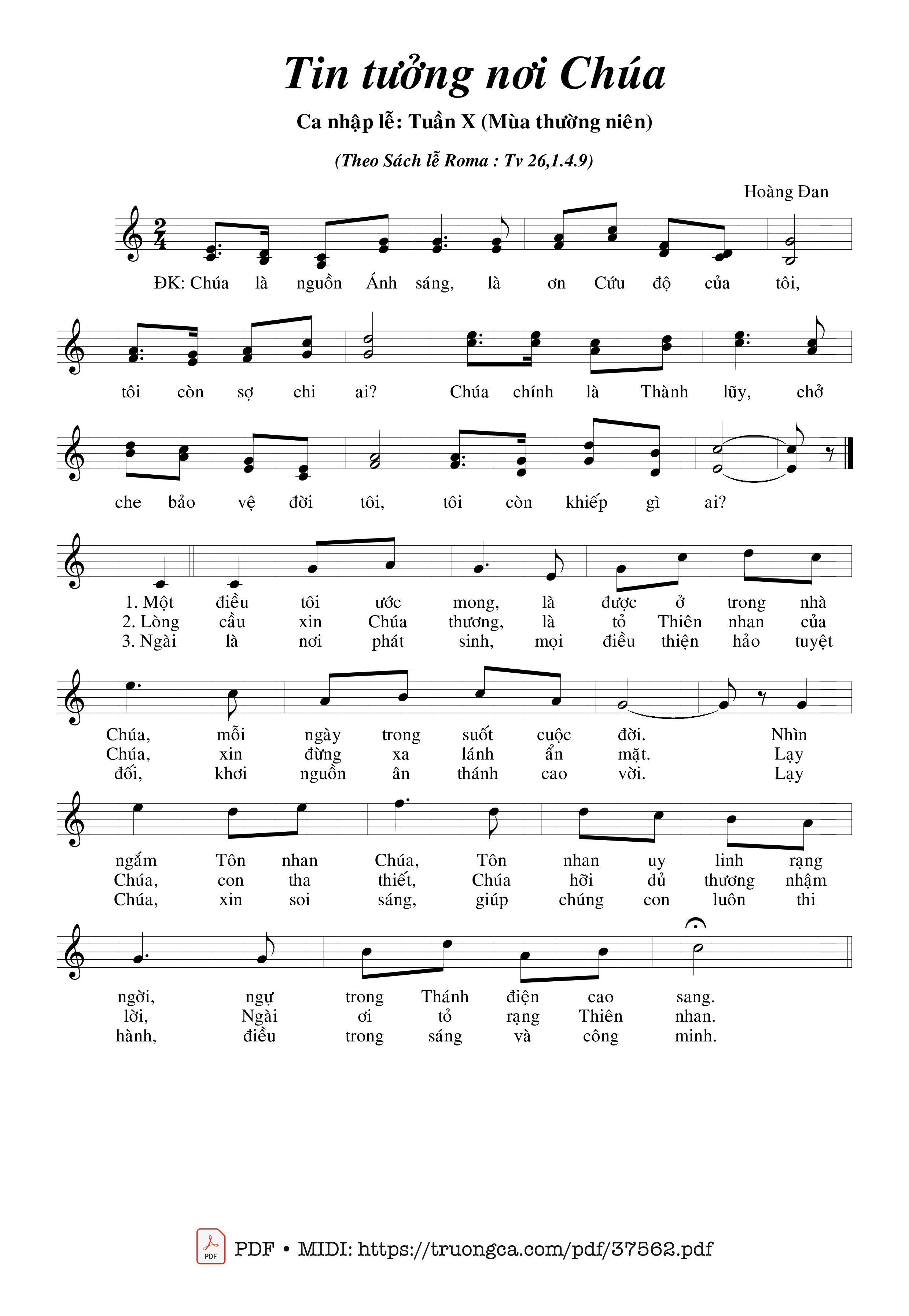 Page 1 of Sheet music PDF Thánh Vịnh 26, Tin Tưởng Nơi Chúa - Hoàng Đan
