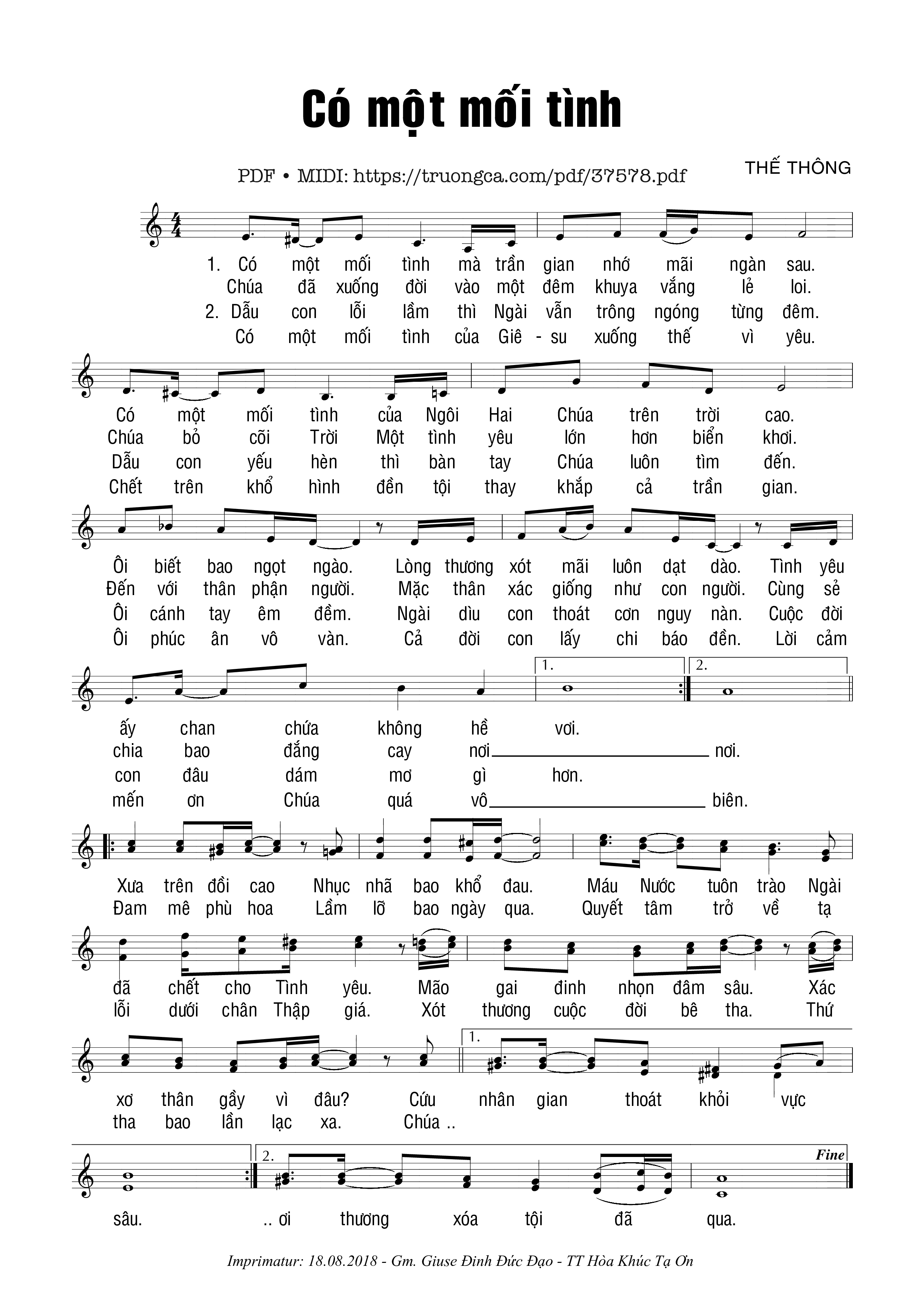 Page 1 of Sheet music PDF Có Một Mối Tình - Thế Thông