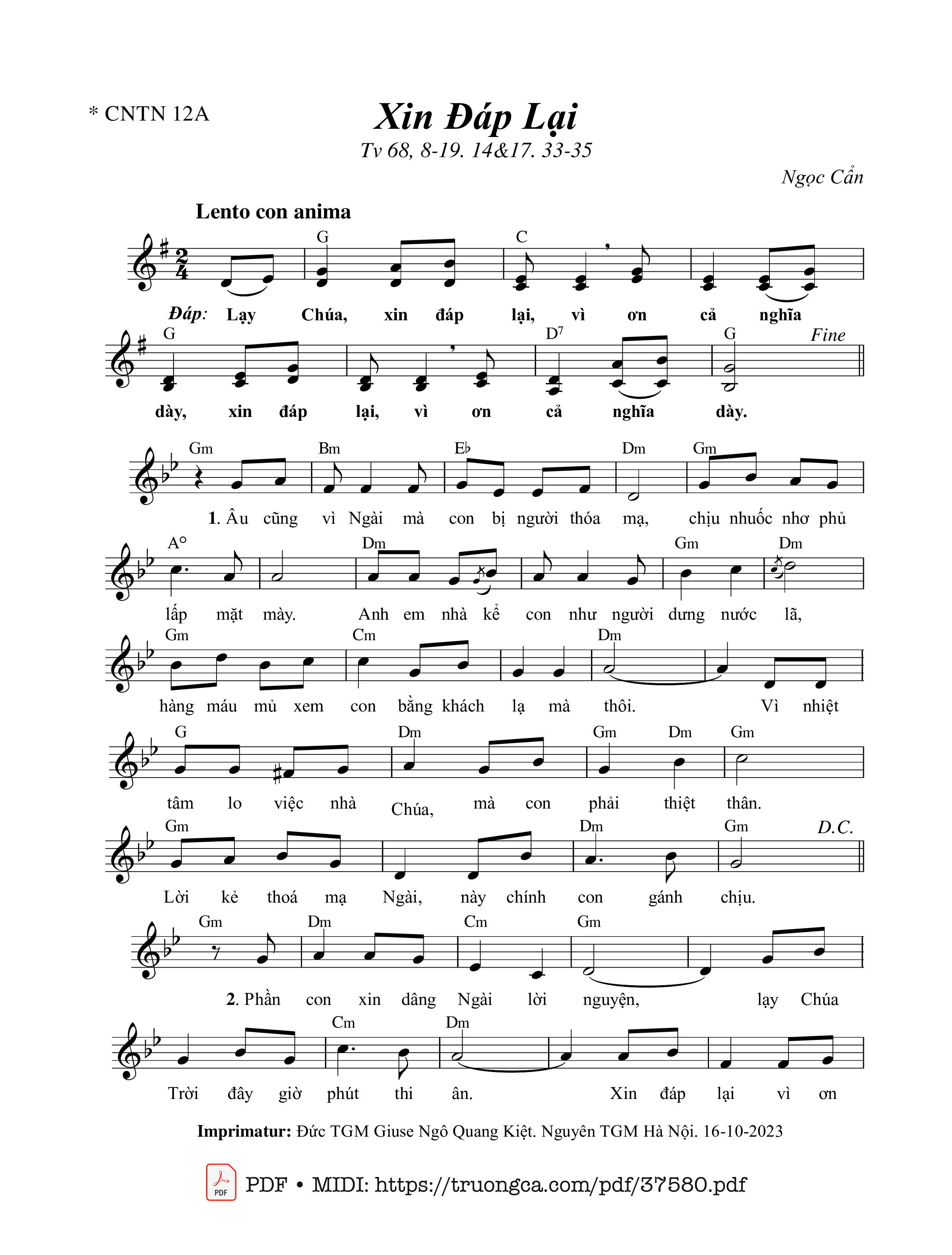 Page 1 of Sheet music PDF Thánh Vịnh 68, Xin Đáp Lại - Ngọc Cẩn
