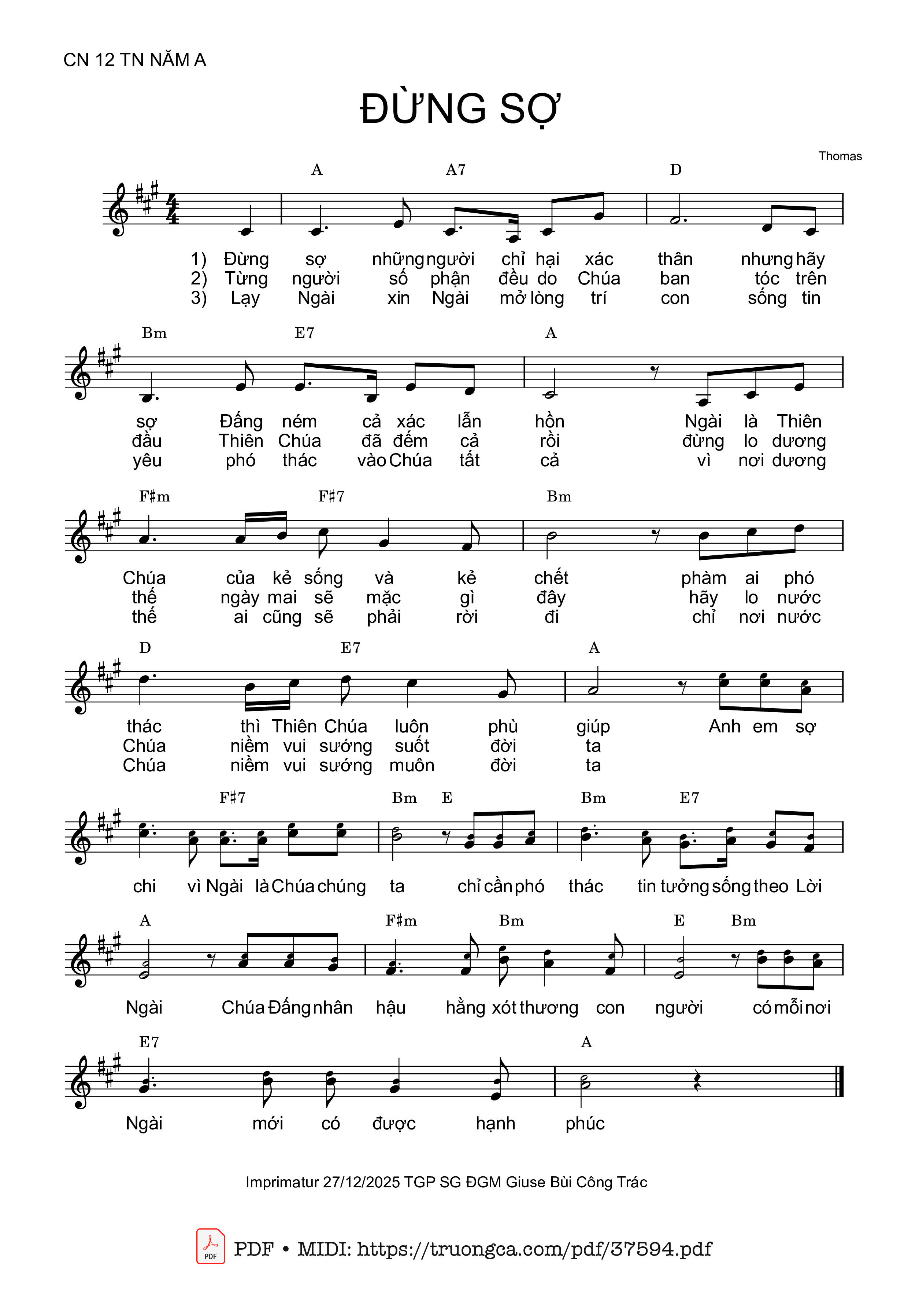 Page 1 of Sheet music PDF Đừng Sợ -  Thomas
