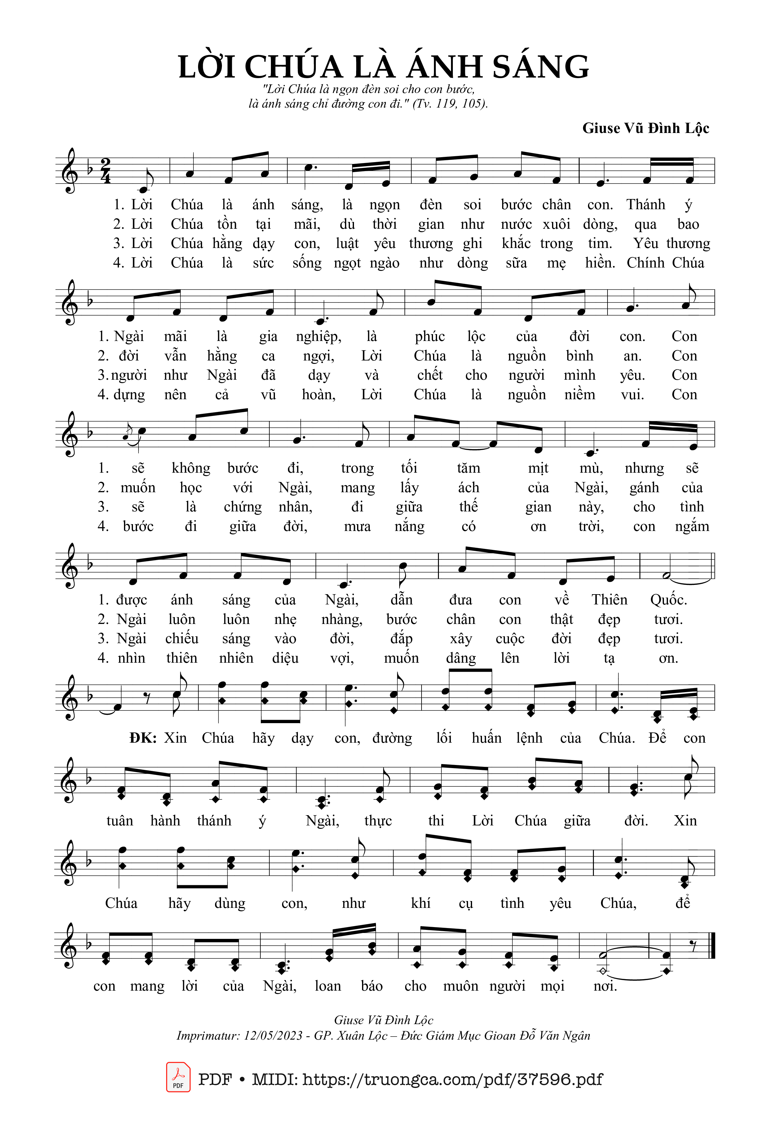 Page 1 of Sheet music PDF Lời Chúa Là Ánh Sáng - Vũ Đình Lộc