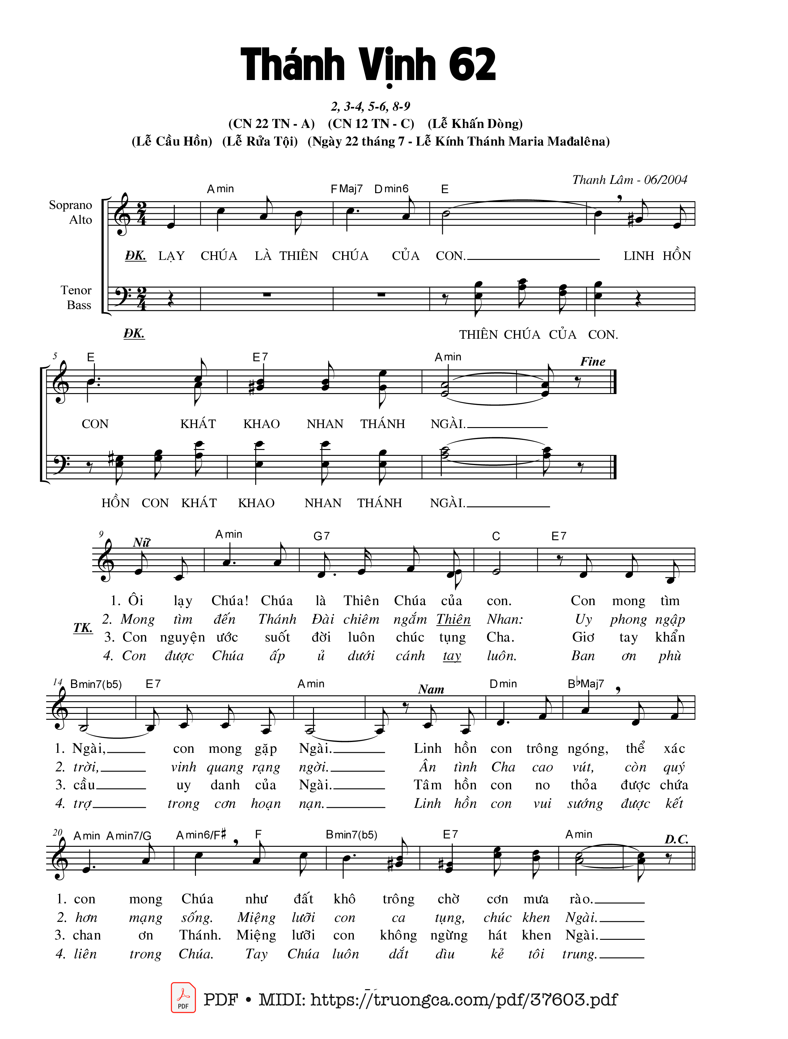 Page 1 of Sheet music PDF Thánh Vịnh 62, Lễ Khấn Dòng - Thanh Lâm