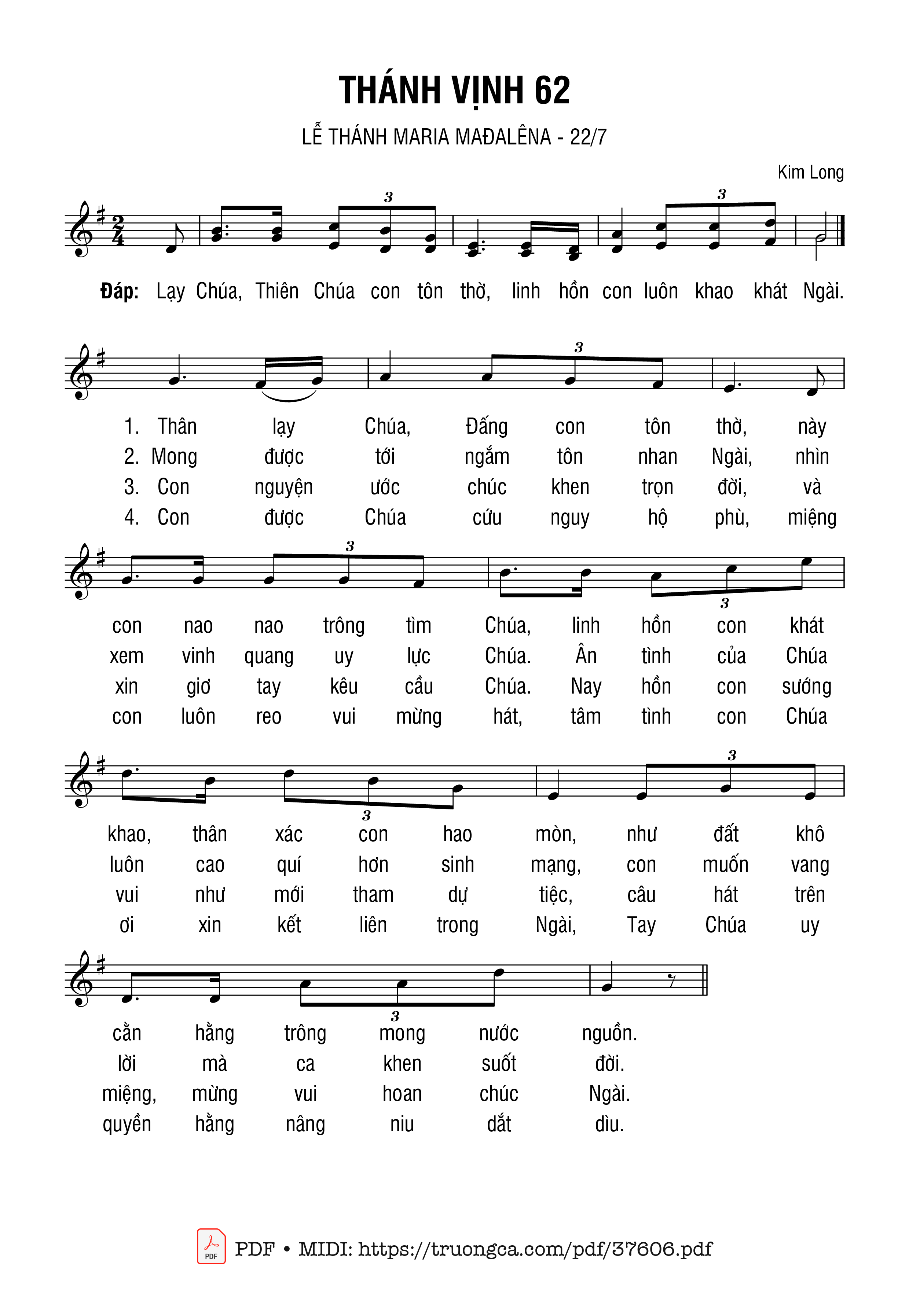 Page 1 of Sheet music PDF Thánh Vịnh 62, Lễ Thánh Maria Mađalêna - Kim Long