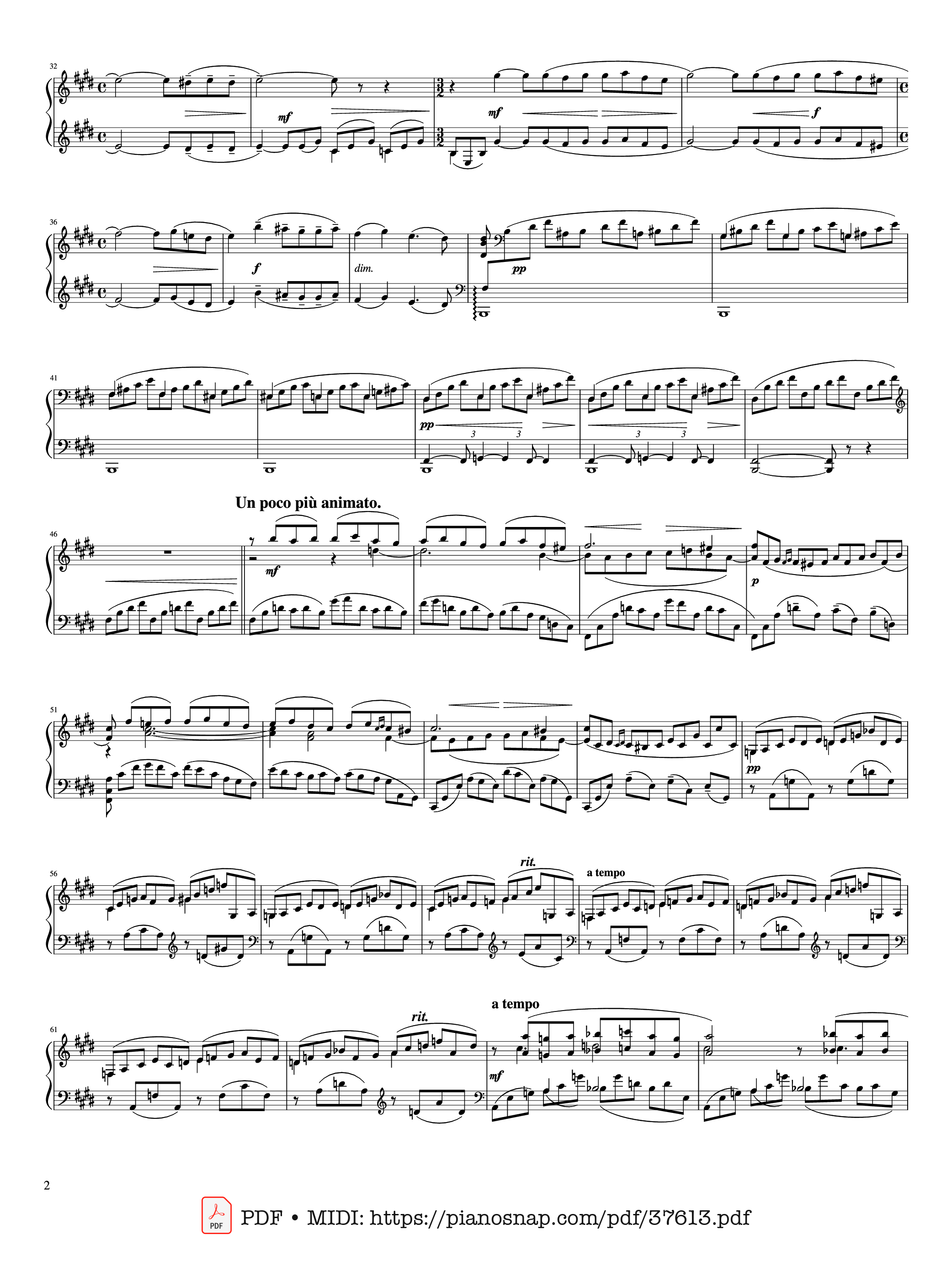 Page 2 of Sheet music PDF Piano Piano Concerto No. 2 (Op. 18) - 2nd Movement - Sergei Rachmaninoff