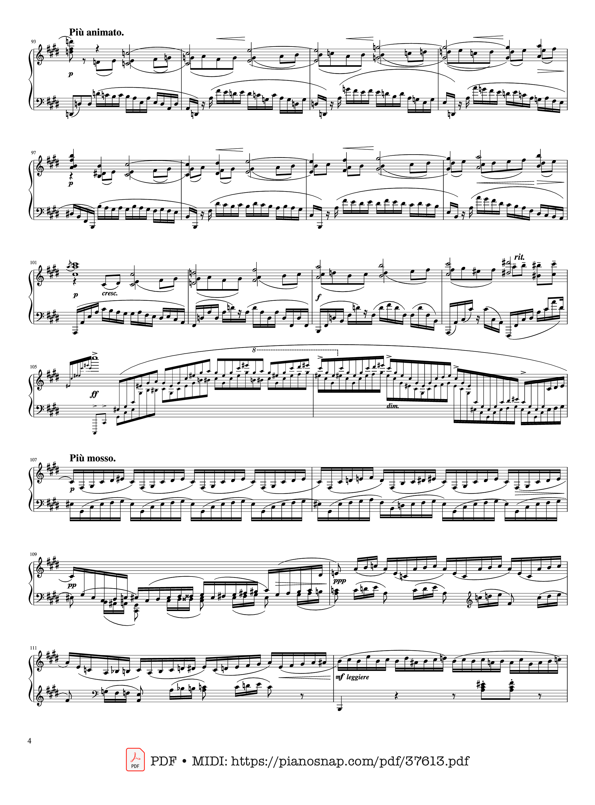Page 4 of Sheet music PDF Piano Piano Concerto No. 2 (Op. 18) - 2nd Movement - Sergei Rachmaninoff