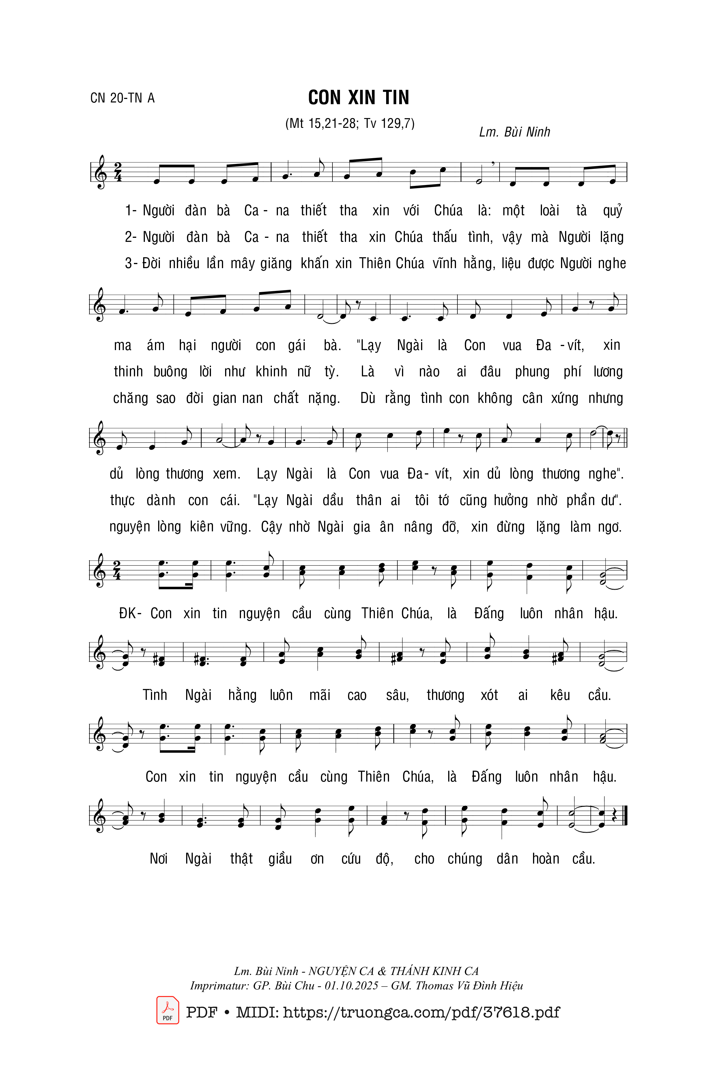 Page 1 of Sheet music PDF Con Xin Tin - Bùi Ninh