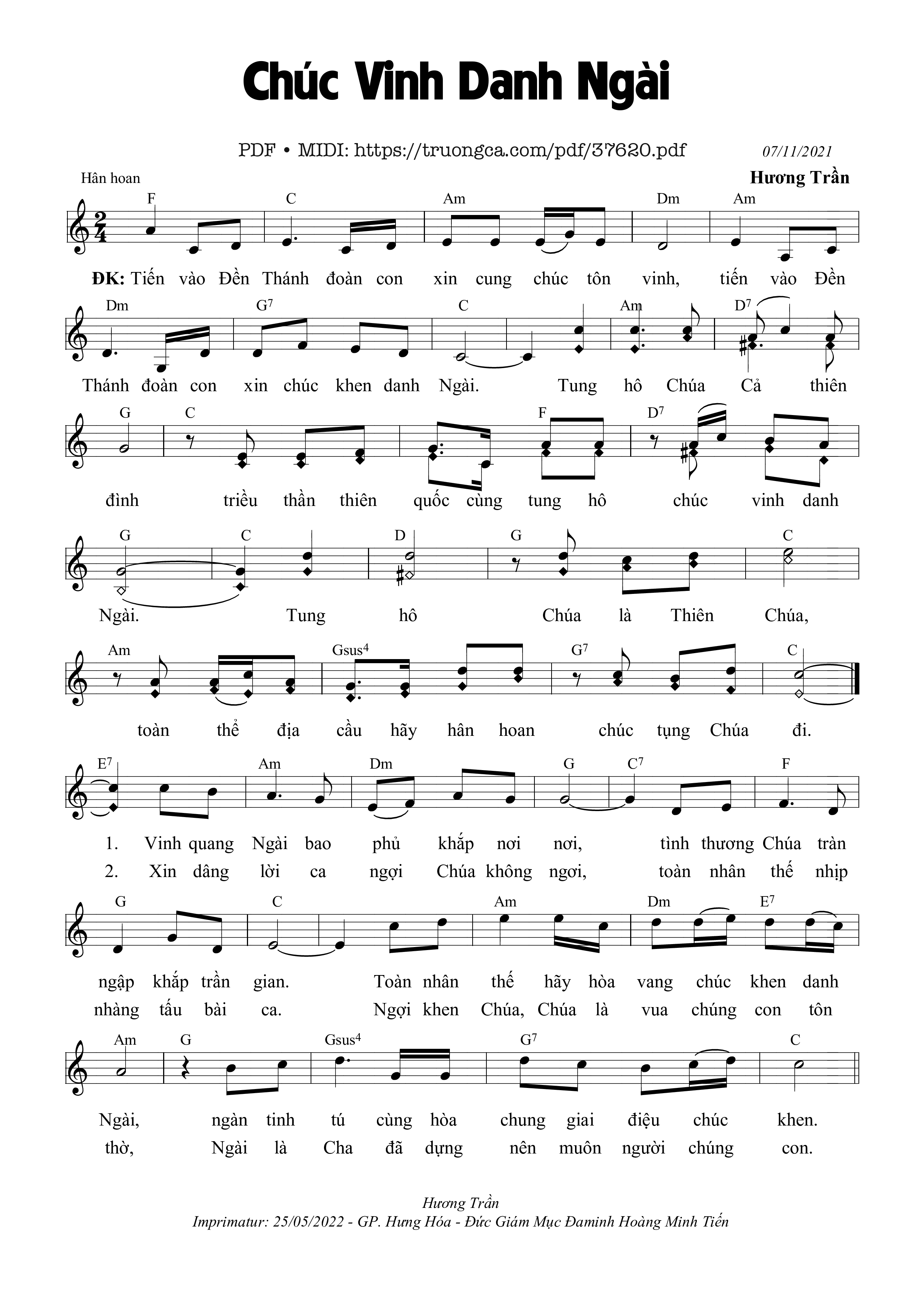 Page 1 of Sheet music PDF Chúc Vinh Danh Ngài - Hương Trần