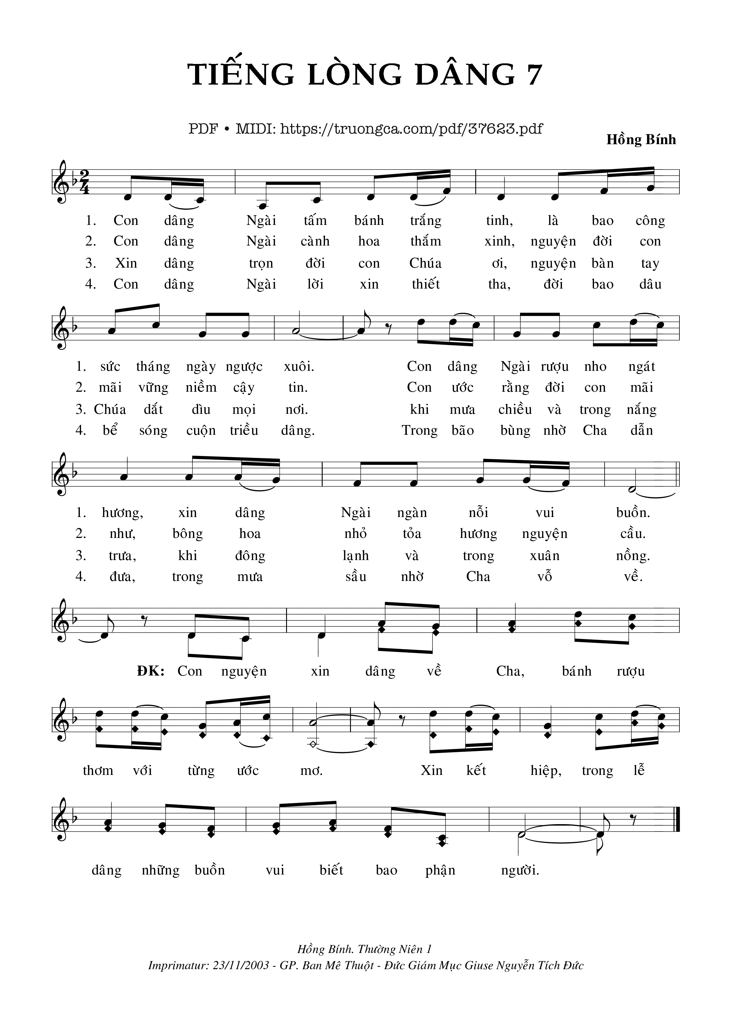Page 1 of Sheet music PDF Tiếng Lòng Dâng 7 - Hồng Bính