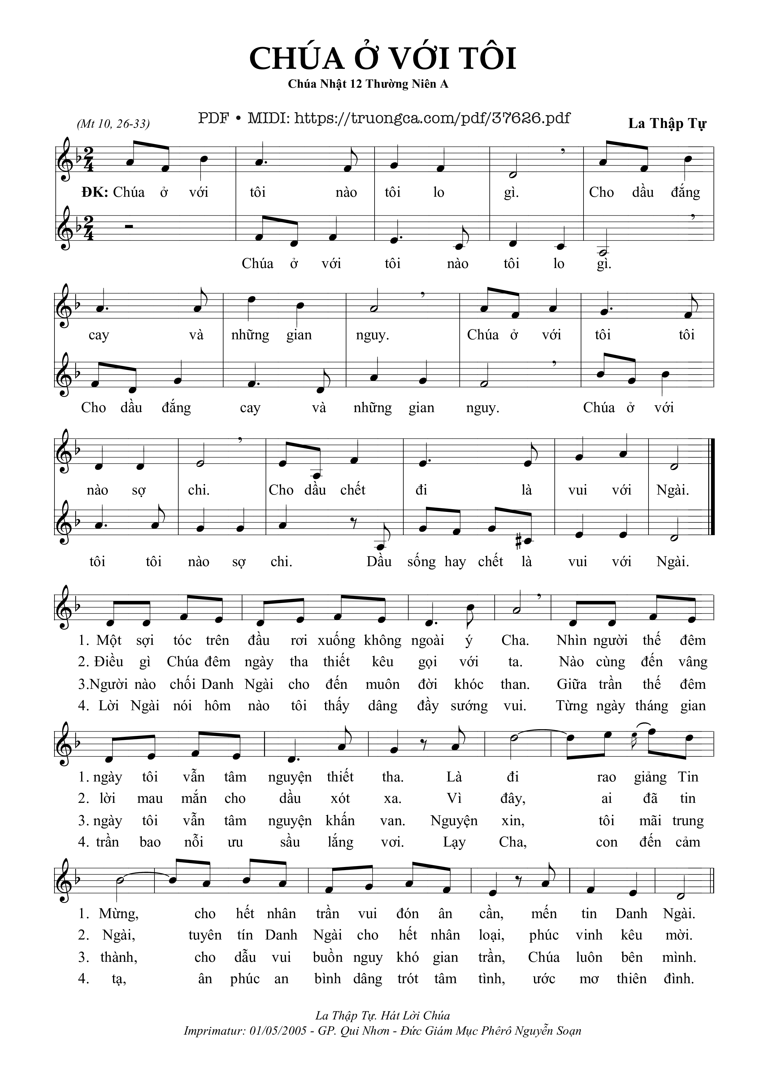 Page 1 of Sheet music PDF Chúa Ở Với Tôi - La Thập Tự