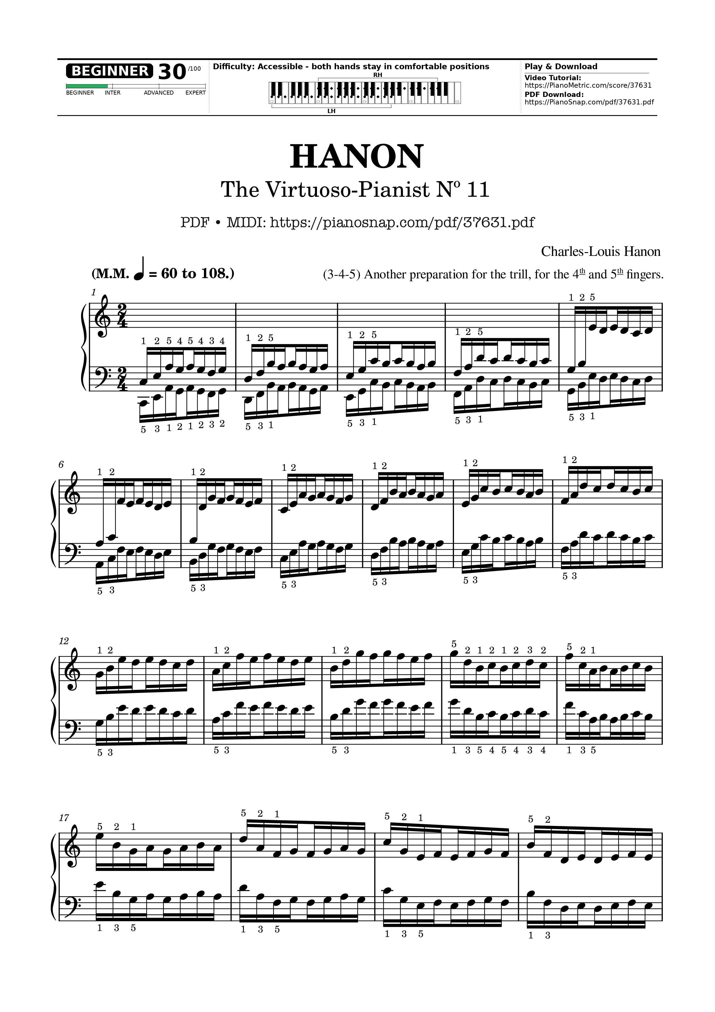 Page 1 of Sheet music PDF Hanon - The Virtuoso Pianist No. 11 - Charles-Louis Hanon