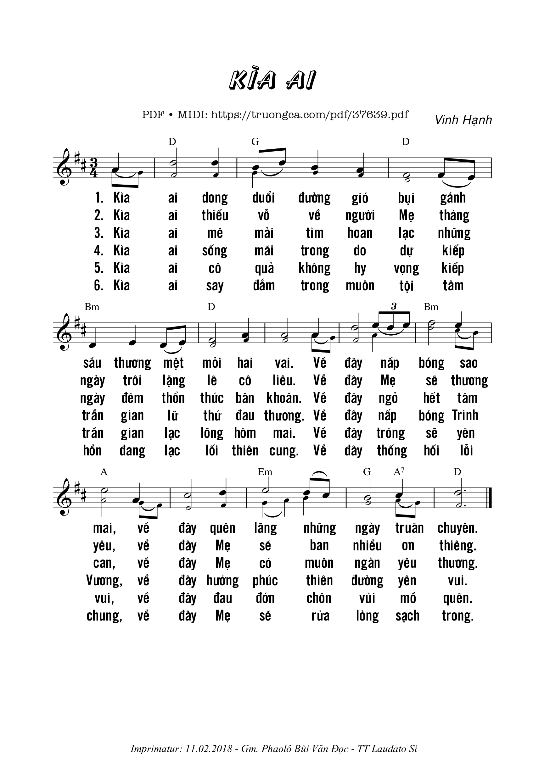 Page 1 of Sheet music PDF Kìa Ai - Vinh Hạnh