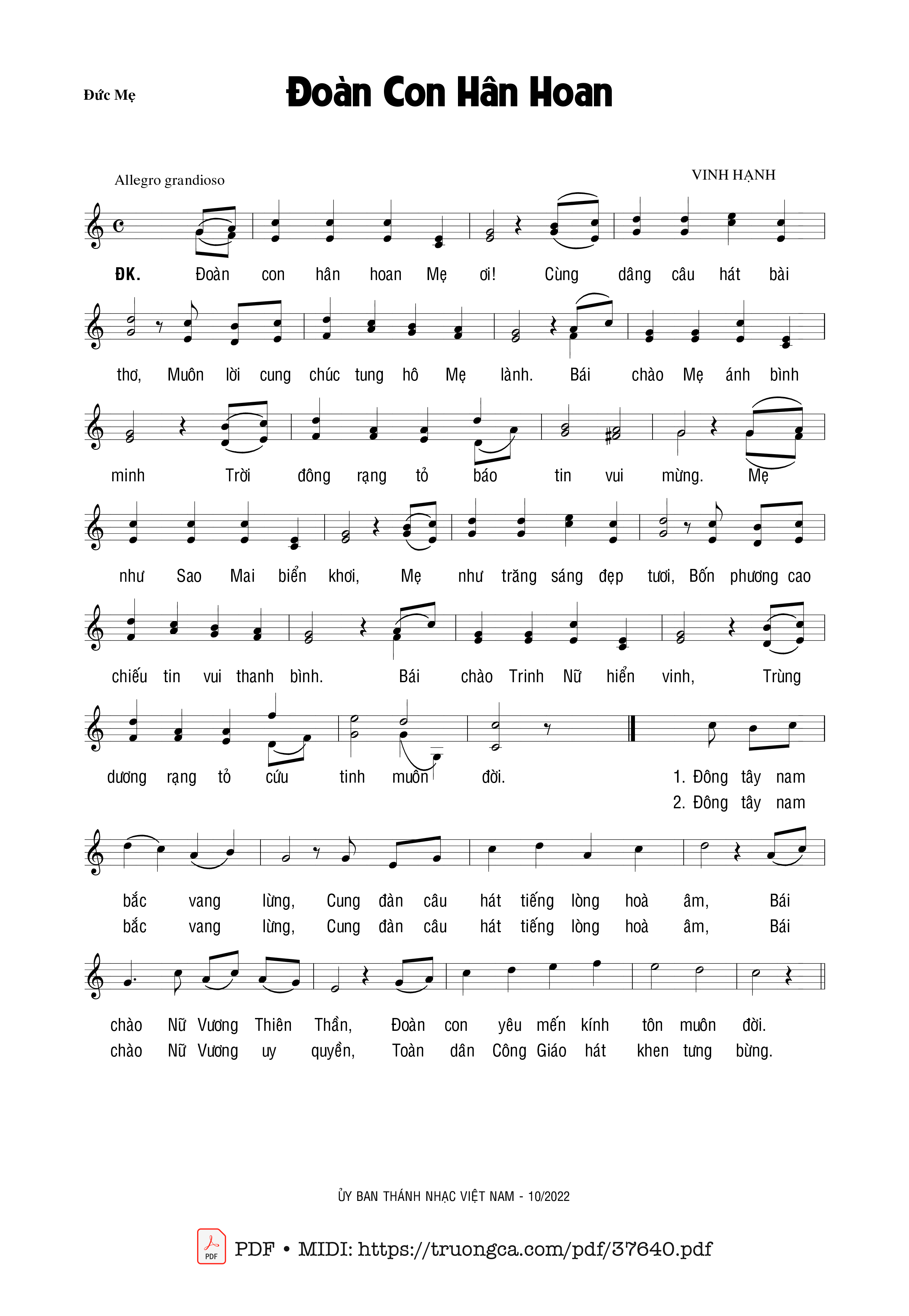 Page 1 of Sheet music PDF Đoàn Con Hân Hoan - Vinh Hạnh