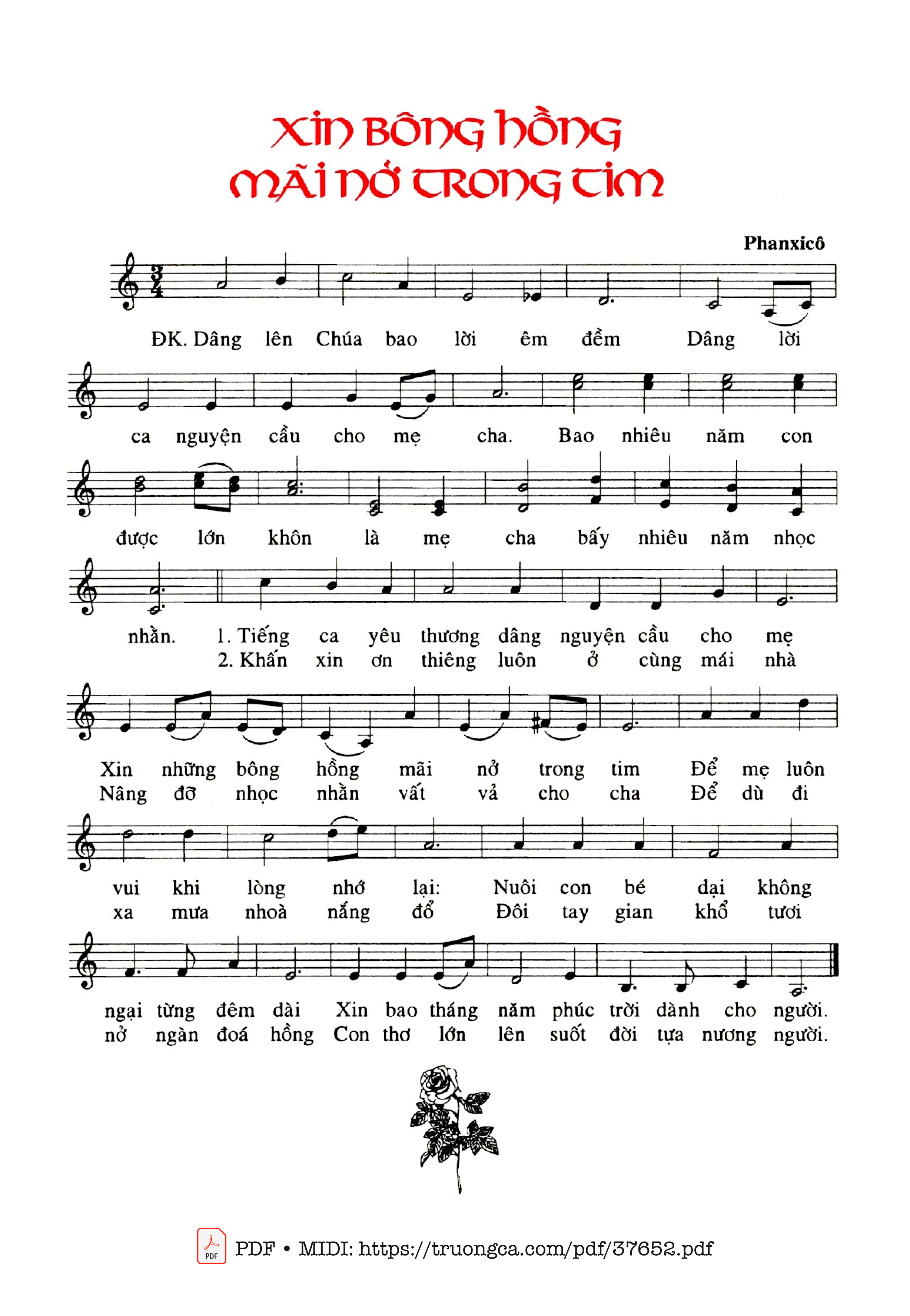 Page 1 of Sheet music PDF Xin Bông Hồng Mãi Nở Trong Tim - Phanxicô