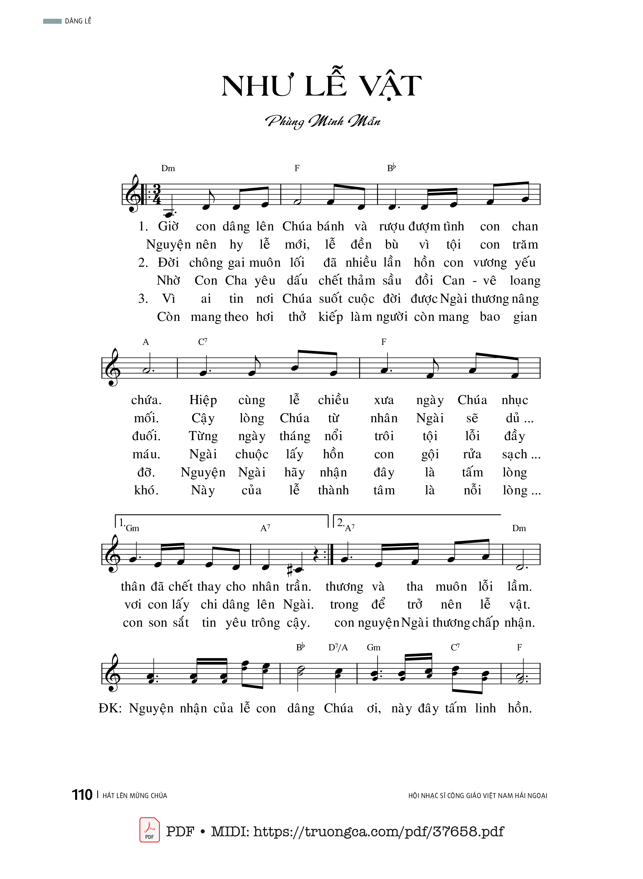 Page 1 of Sheet music PDF Như Lễ Vật - Phùng Minh Mẫn