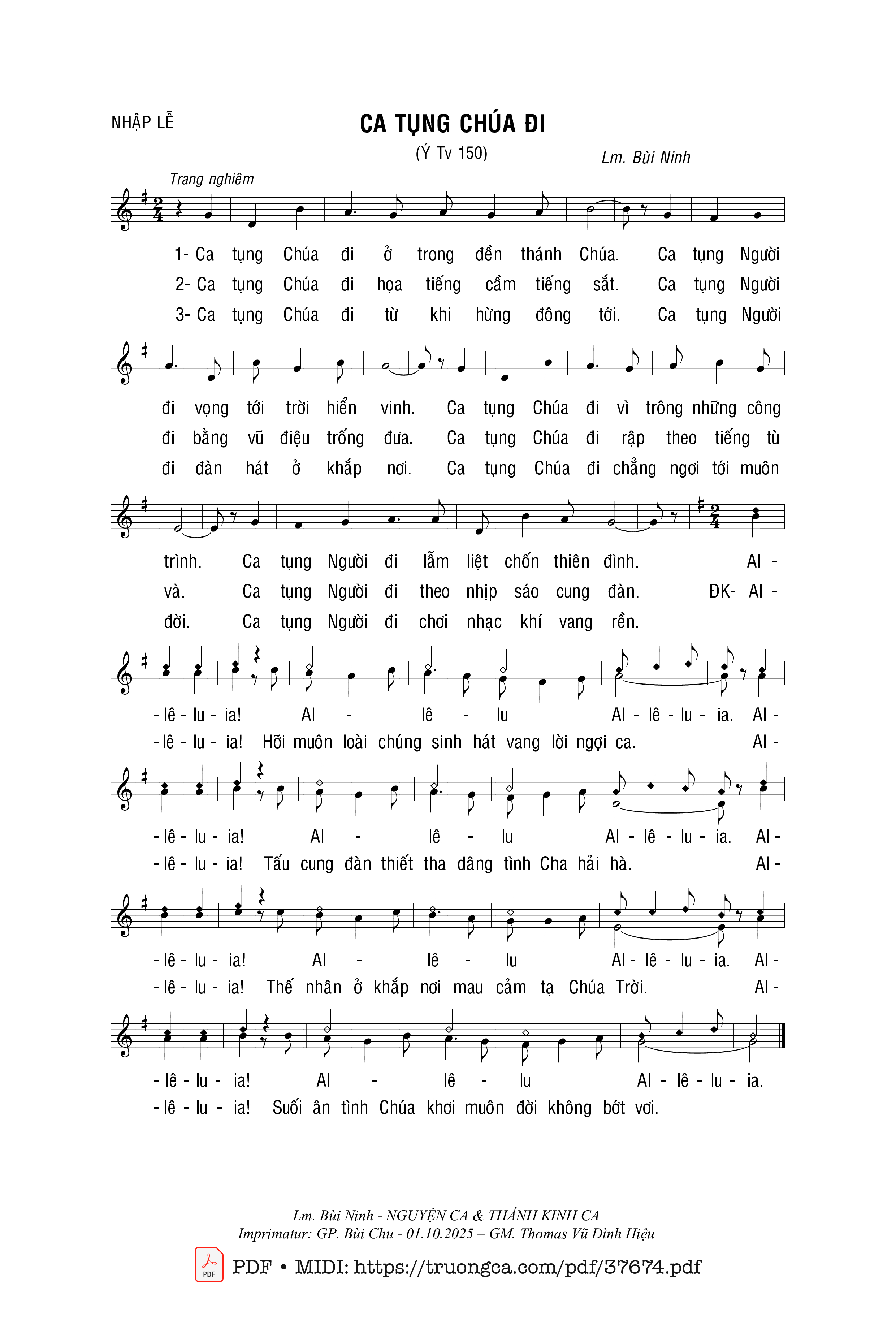 Page 1 of Sheet music PDF Thánh Vịnh 150, Ca Tụng Chúa Đi (Ý - Bùi Ninh