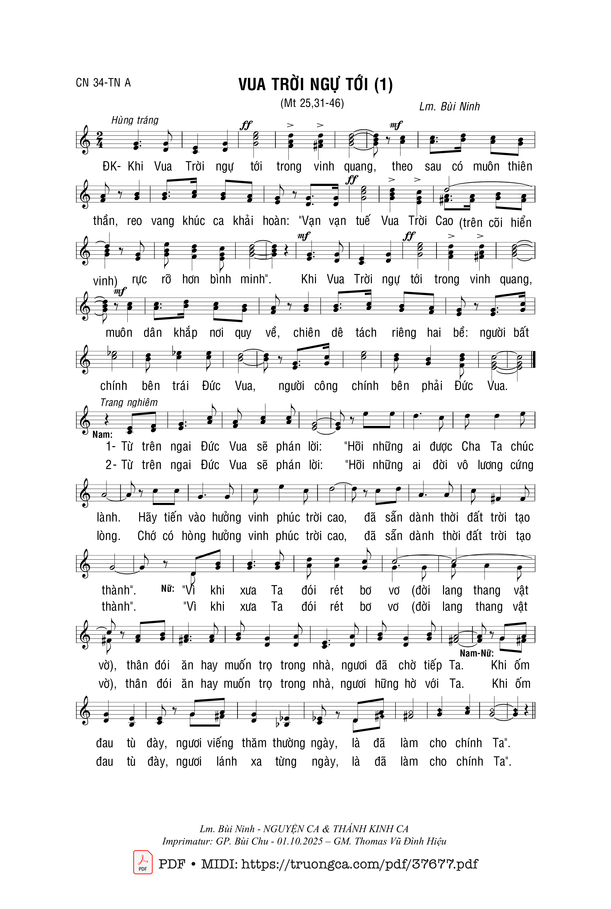 Page 1 of Sheet music PDF Vua Trời Ngự Tới - Bùi Ninh