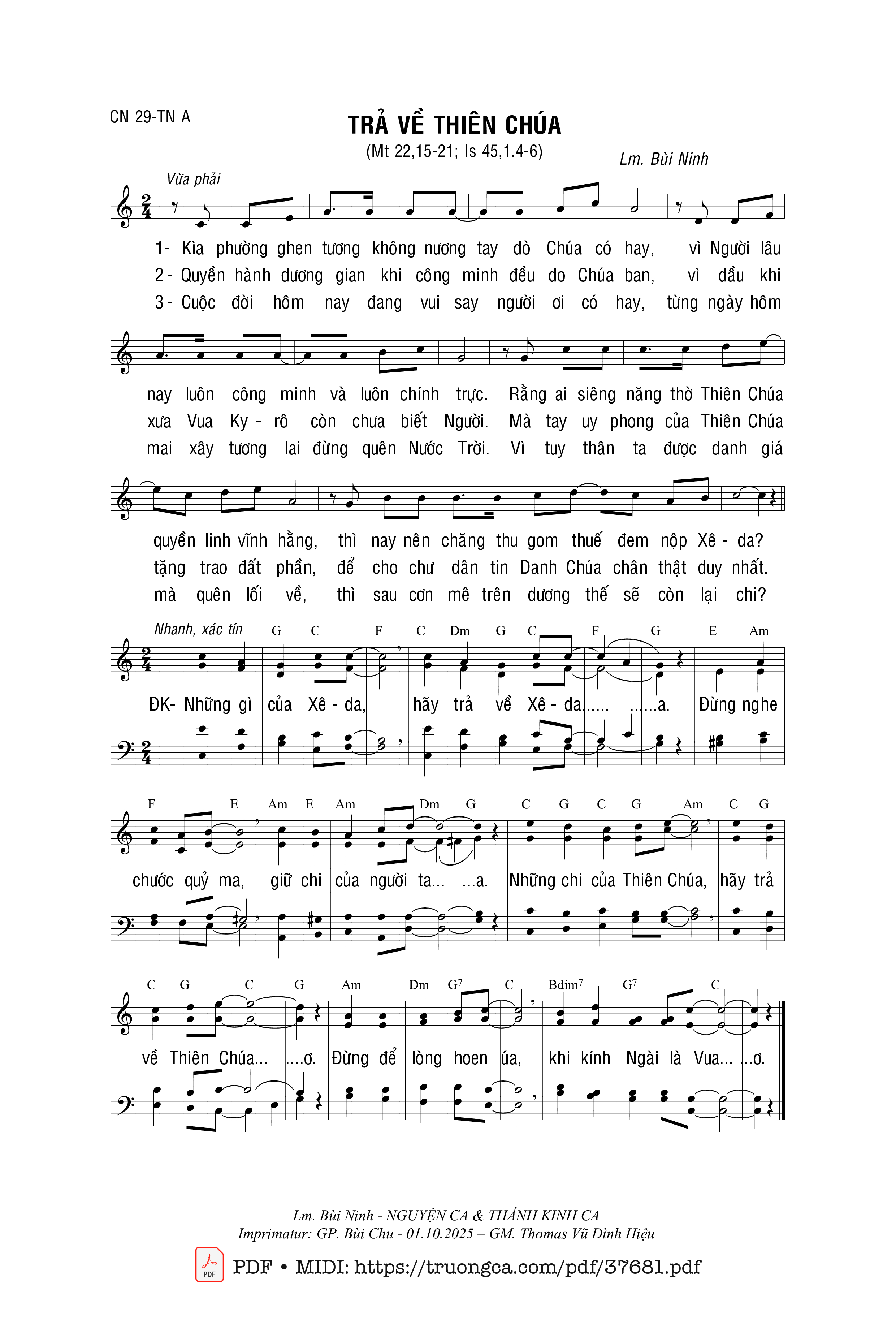 Page 1 of Sheet music PDF Trả Về Thiên Chúa - Bùi Ninh