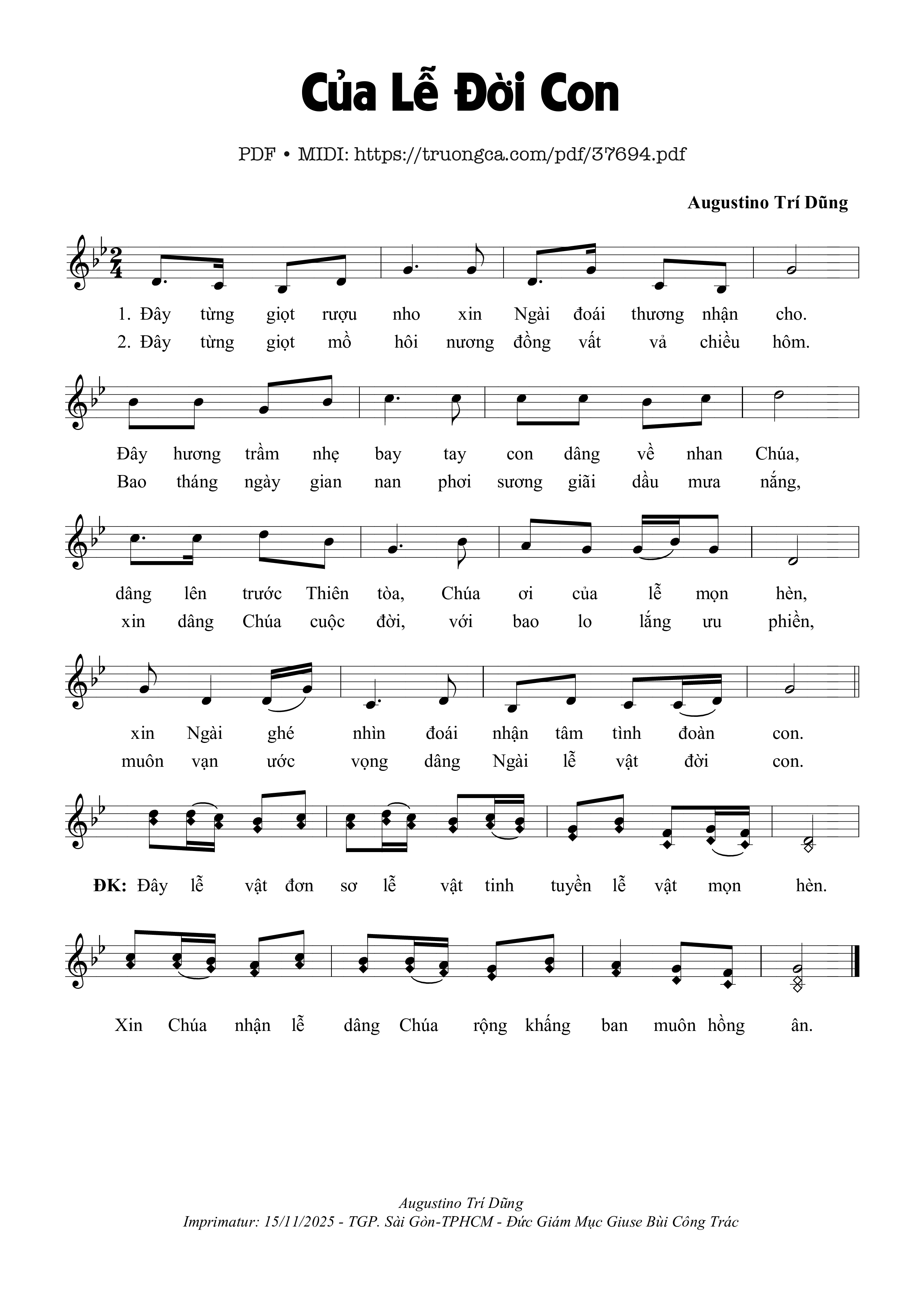 Page 1 of Sheet music PDF Của Lễ Đời Con - Augustino Trí Dũng
