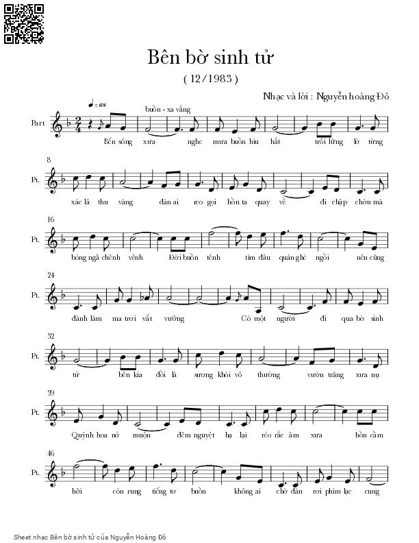 Page 1 of Sheet music PDF Bên bờ sinh tử - Nguyễn Hoàng Đô