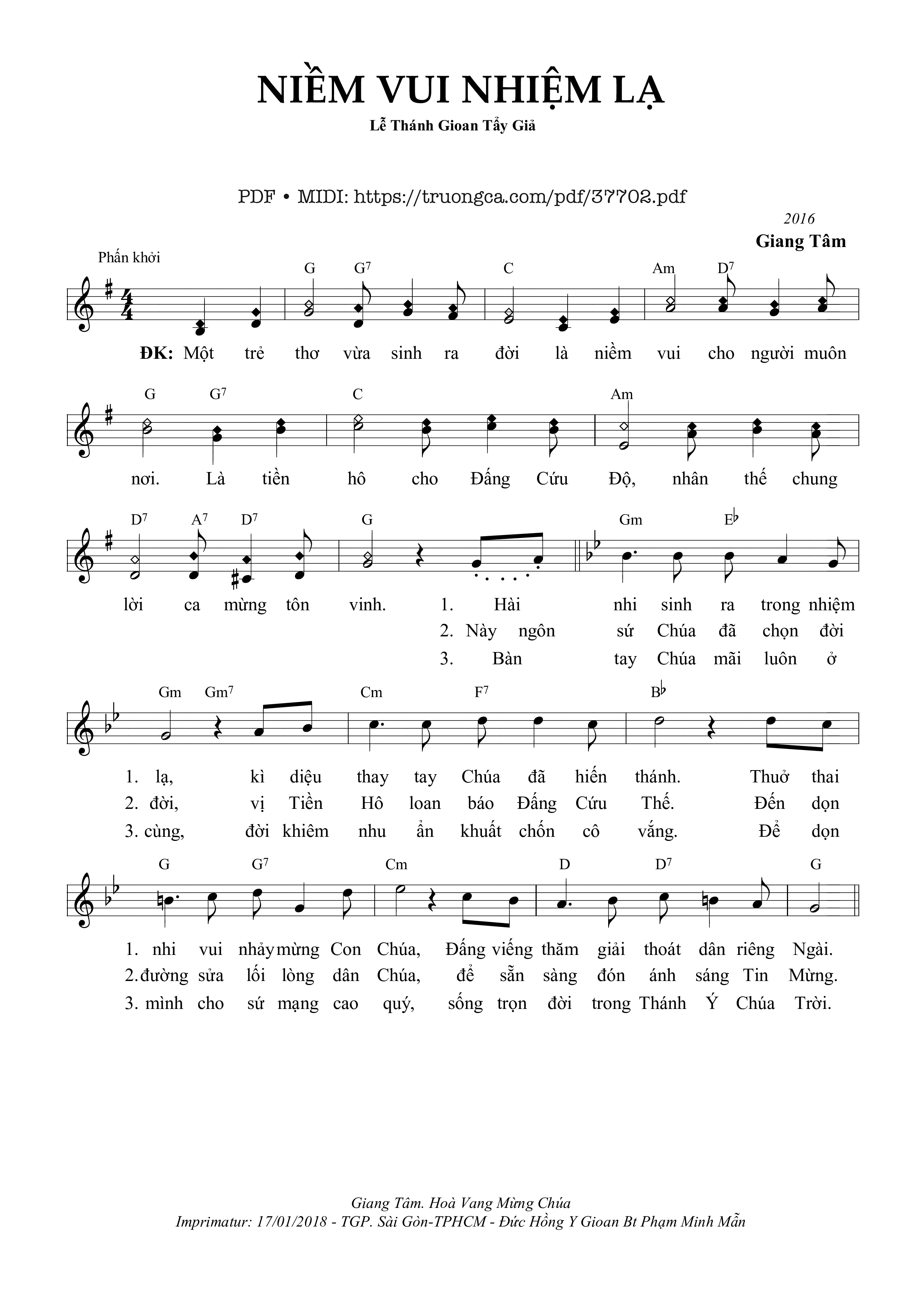 Page 1 of Sheet music PDF Niềm Vui Nhiệm Lạ - Giang Tâm