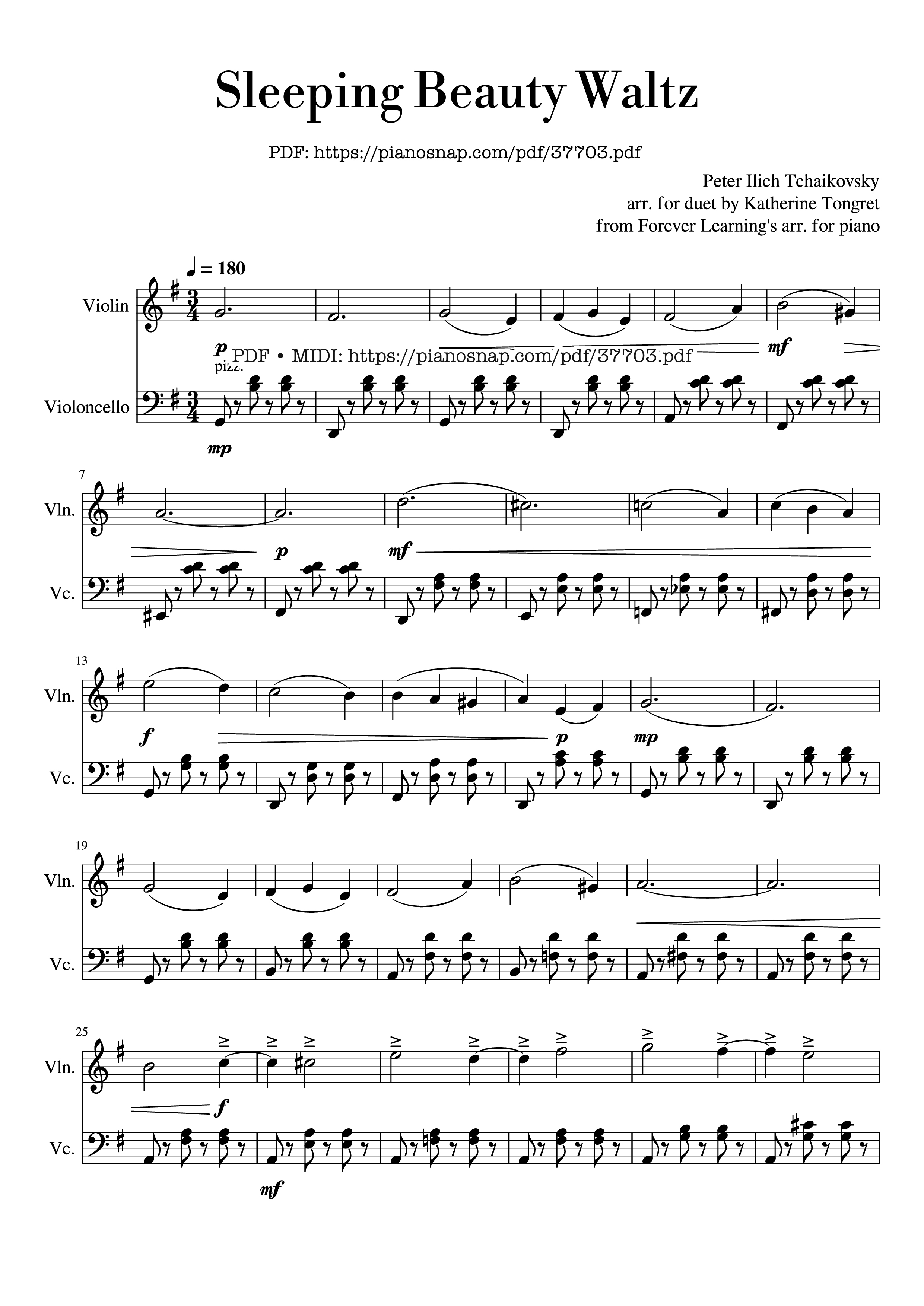 Page 1 of Sheet music PDF Piano Sleeping Beauty Waltz - Pyotr Ilyich Tchaikovsky