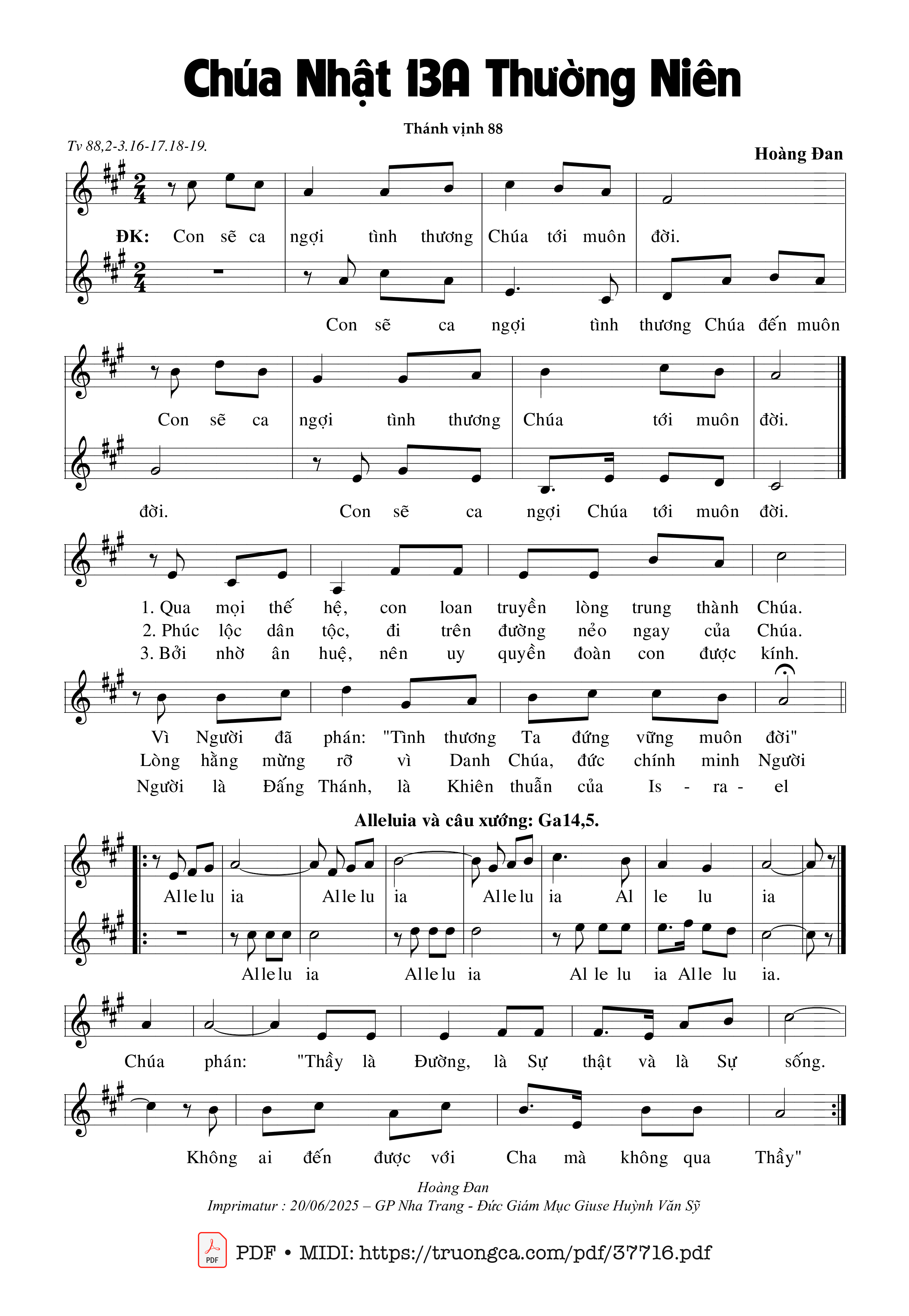 Page 1 of Sheet music PDF Thánh Vịnh 88, Chúa Nhật 13A Thường Niên - Hoàng Đan