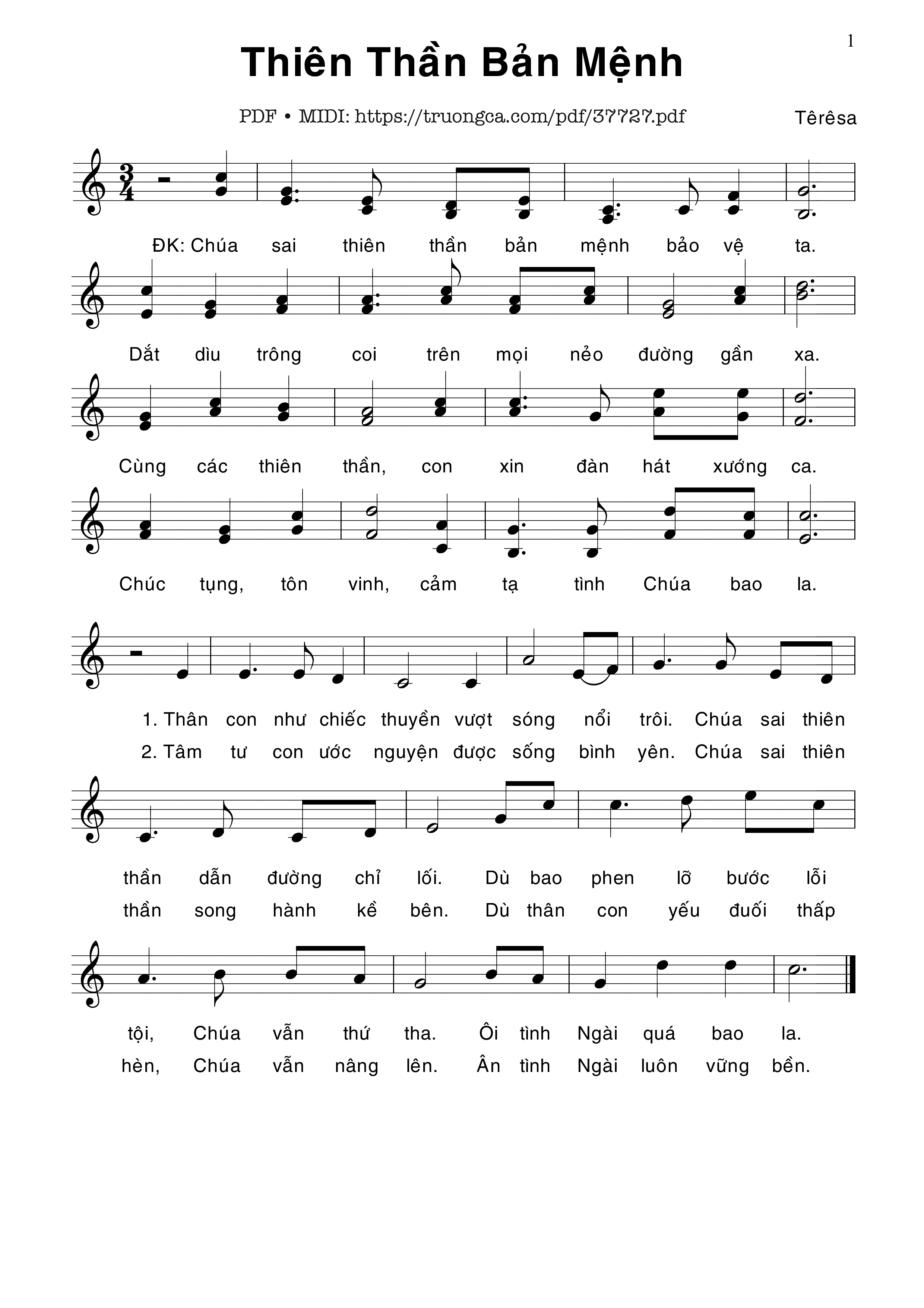Page 1 of Sheet music PDF Thiên Thần Bản Mệnh -  Têrêsa