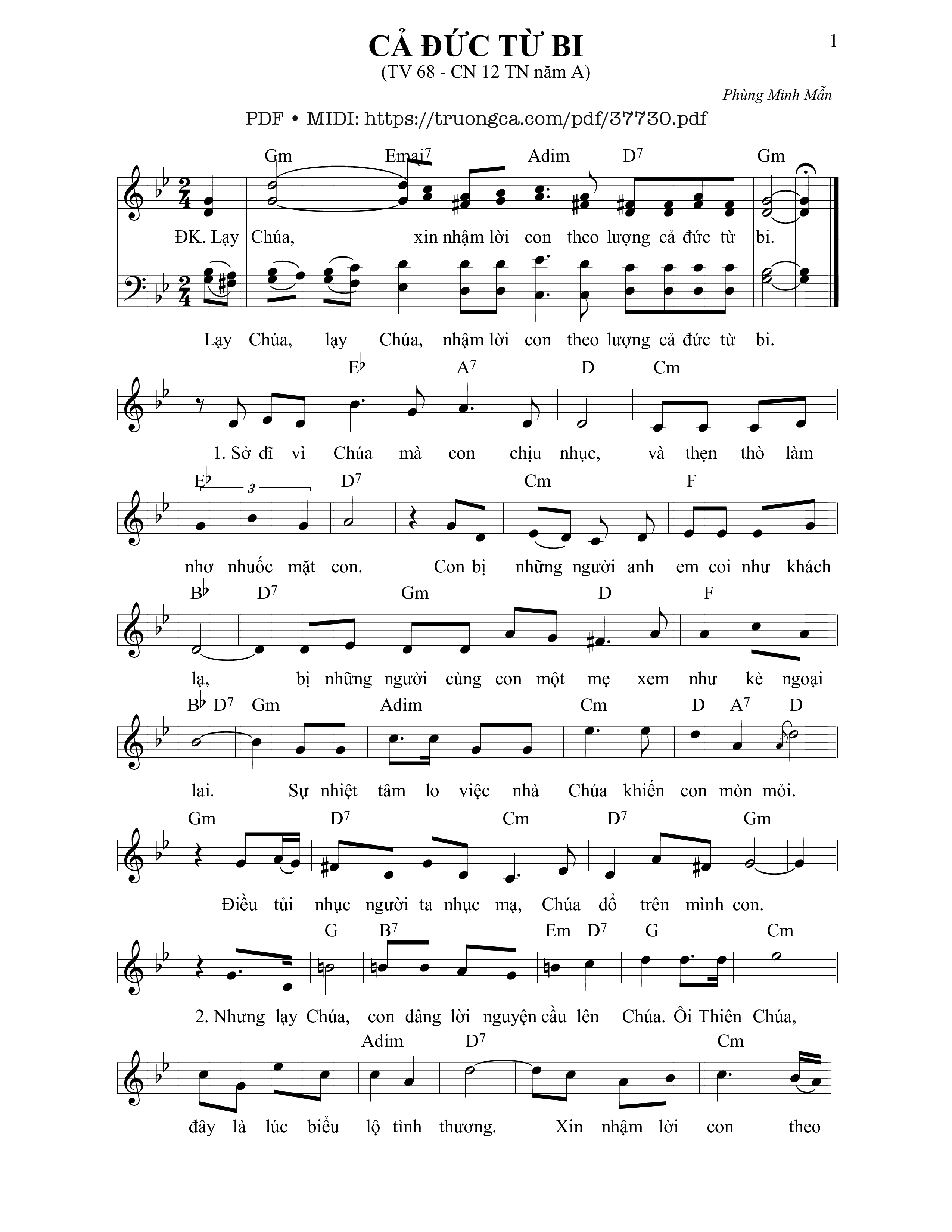 Page 1 of Sheet music PDF Thánh Vịnh 68, Cả Đức Từ Bi - Phùng Minh Mẫn